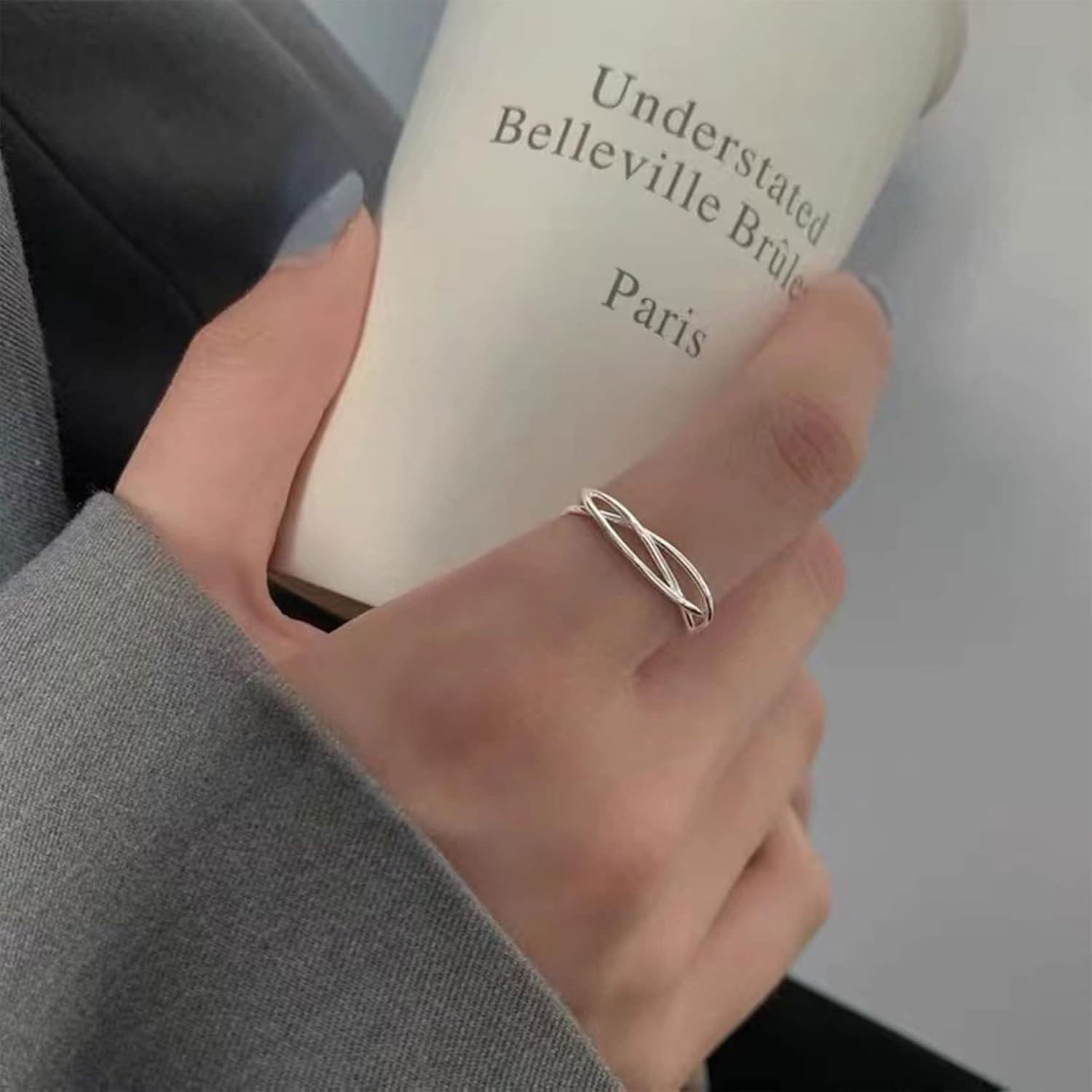 Anillo Ajustable de Plata Esterlina OOOPEL 925 con Circón