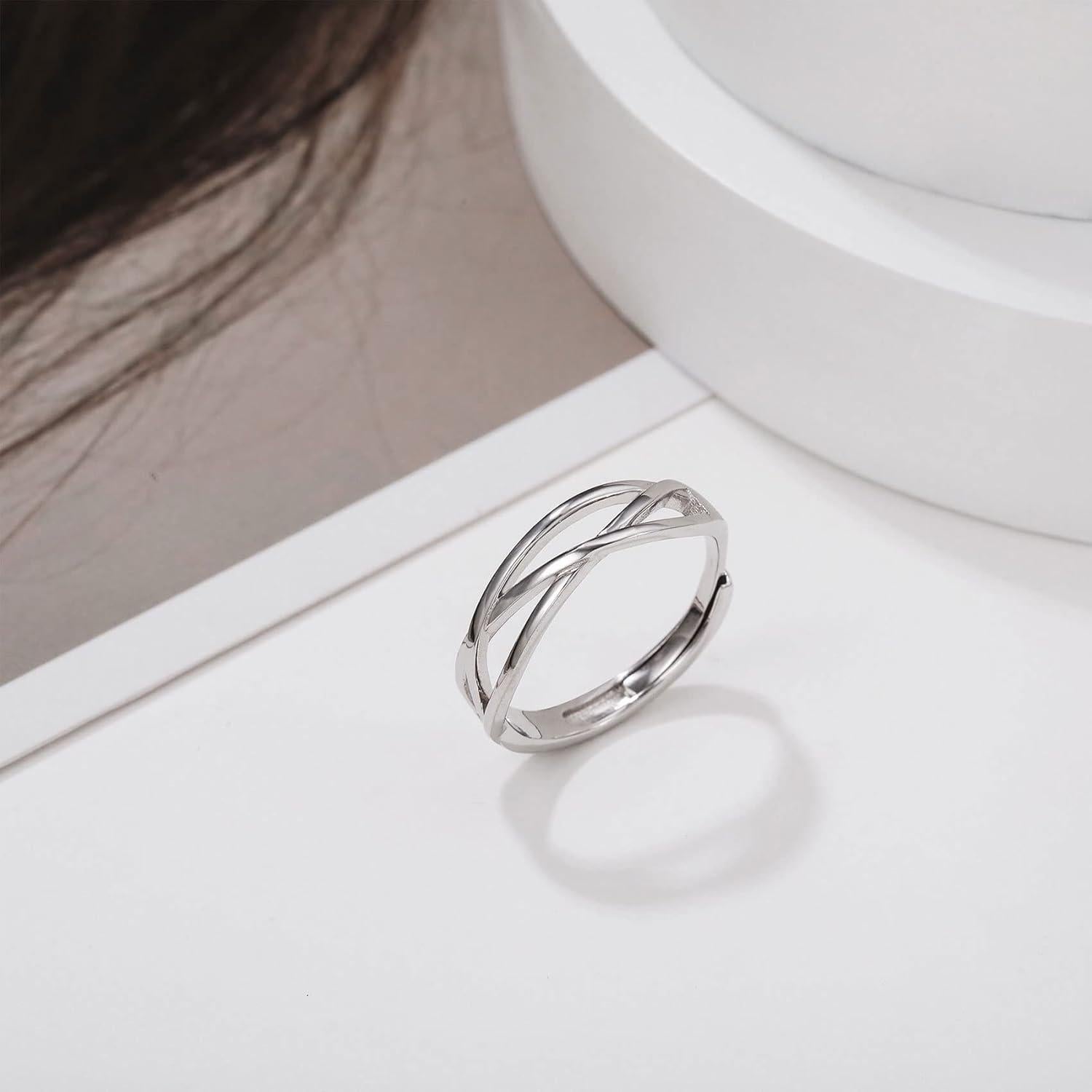 Anillo Ajustable de Plata Esterlina OOOPEL 925 con Circón