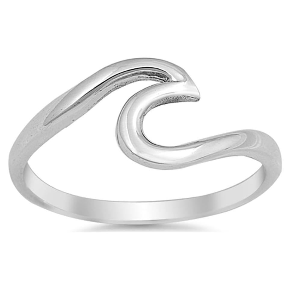 Anillo de Olas de Plata Esterlina 925 para Mujeres - Tamaño 7