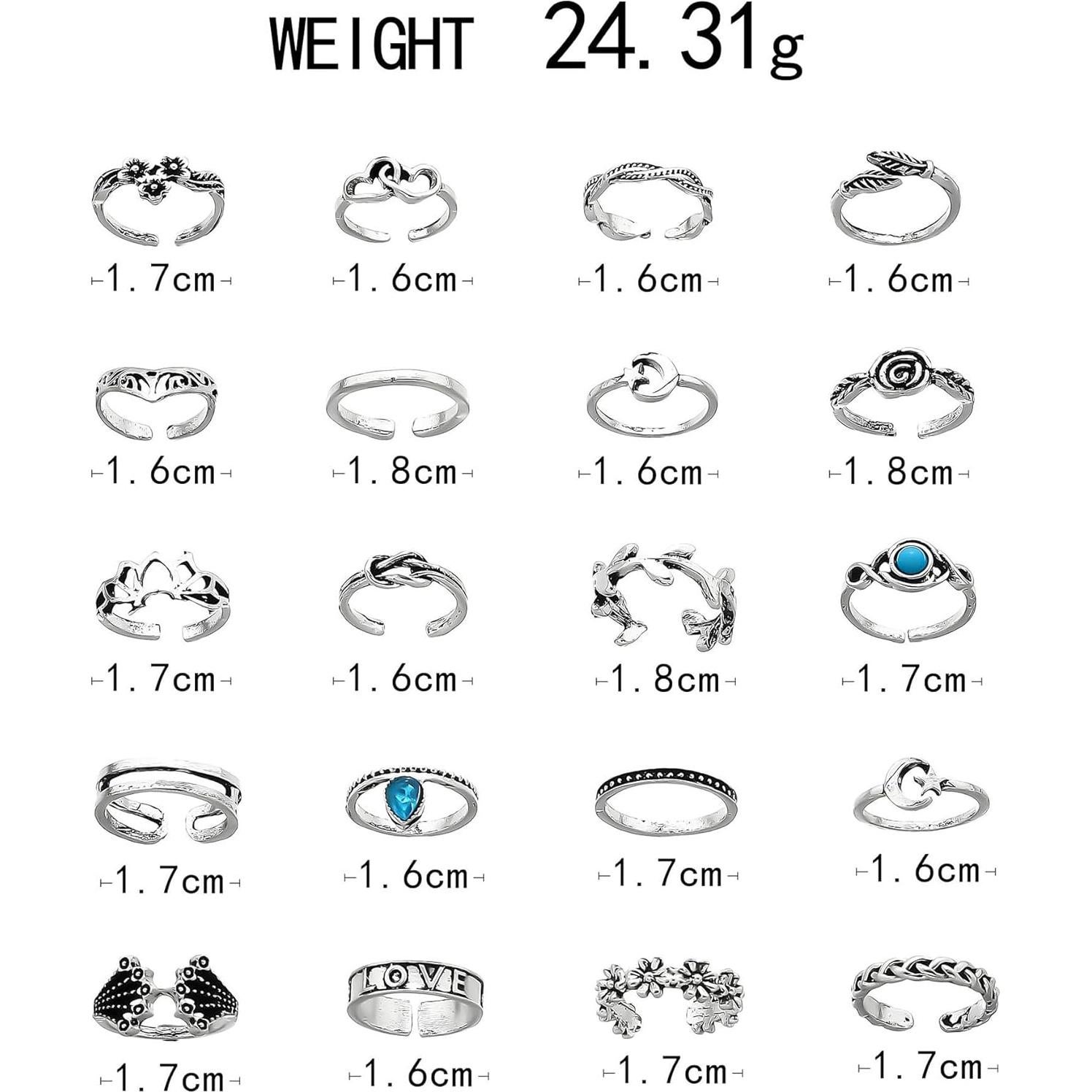 Juego de Anillos de Dedo Ajustables LKingel Turquesa Oceánica