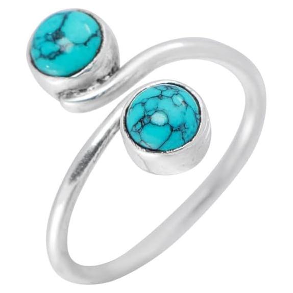 Anillo Ajustable de Plata con Turquesa Natural para Mujeres