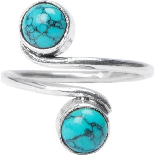 Anillo Ajustable de Plata con Turquesa Natural para Mujeres