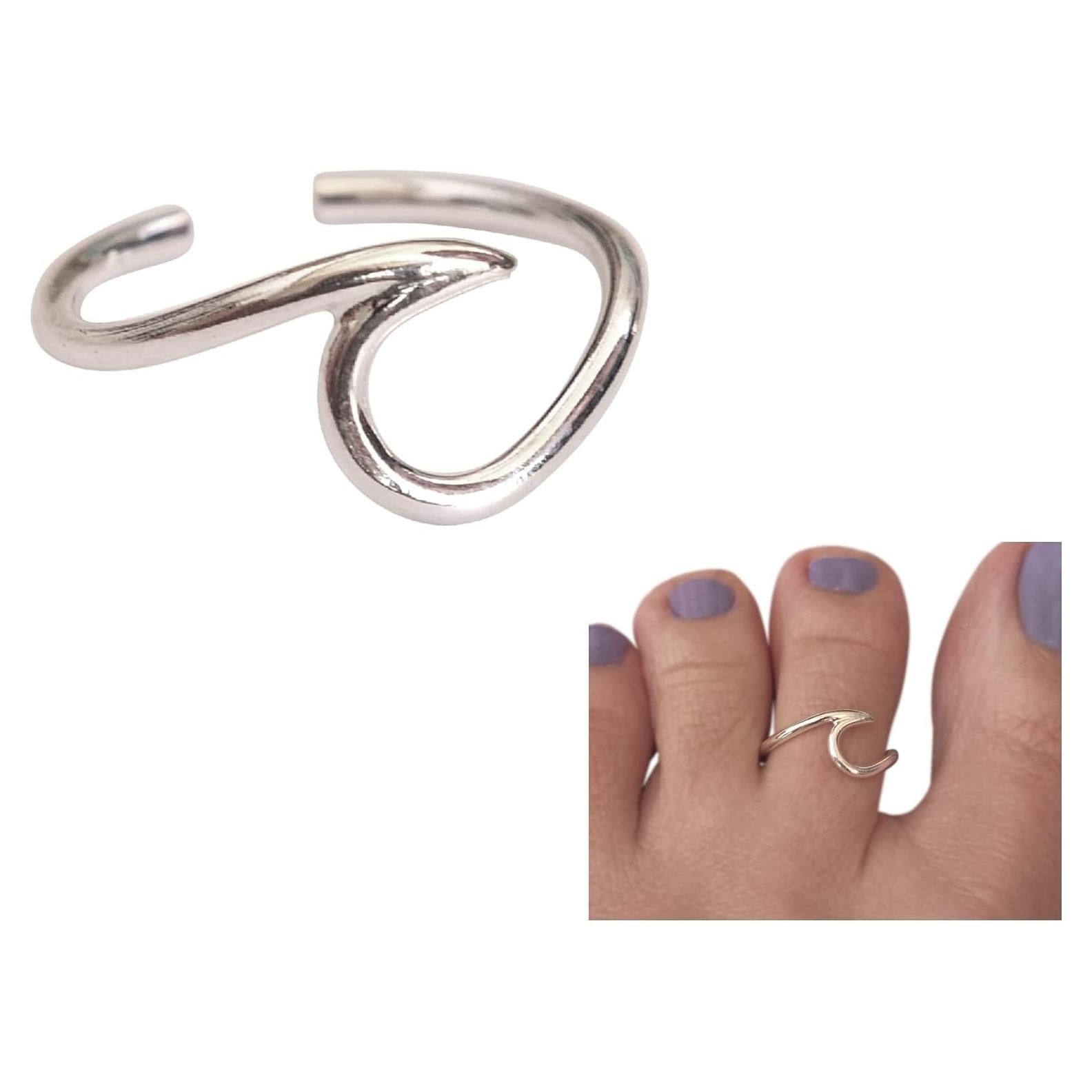 Anillo Ajustable de Olas Plata Esterlina 925 para Dedo del Pie