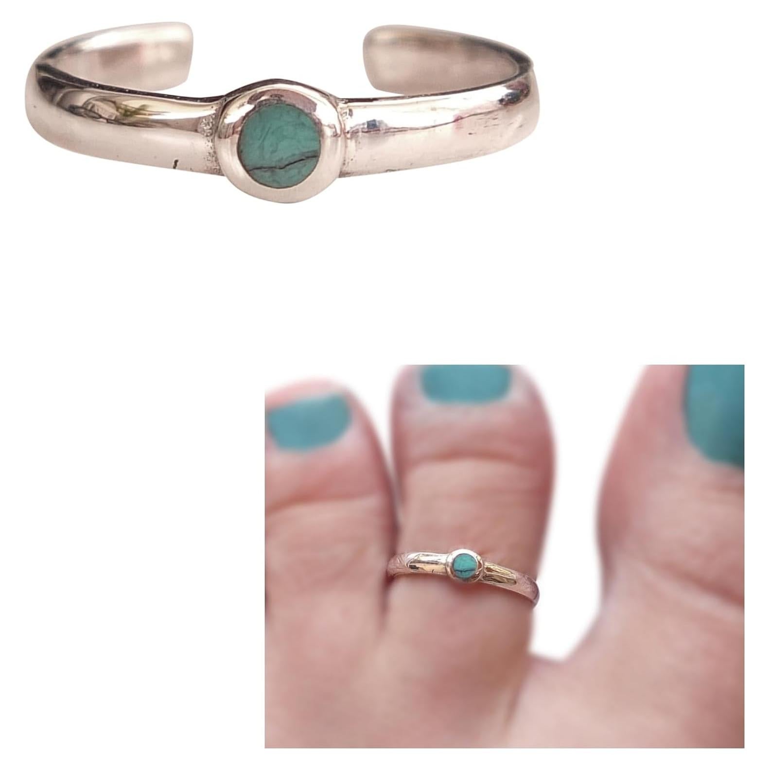 Anillo ajustable de plata esterlina 925 con turquesa 3mm MiYa