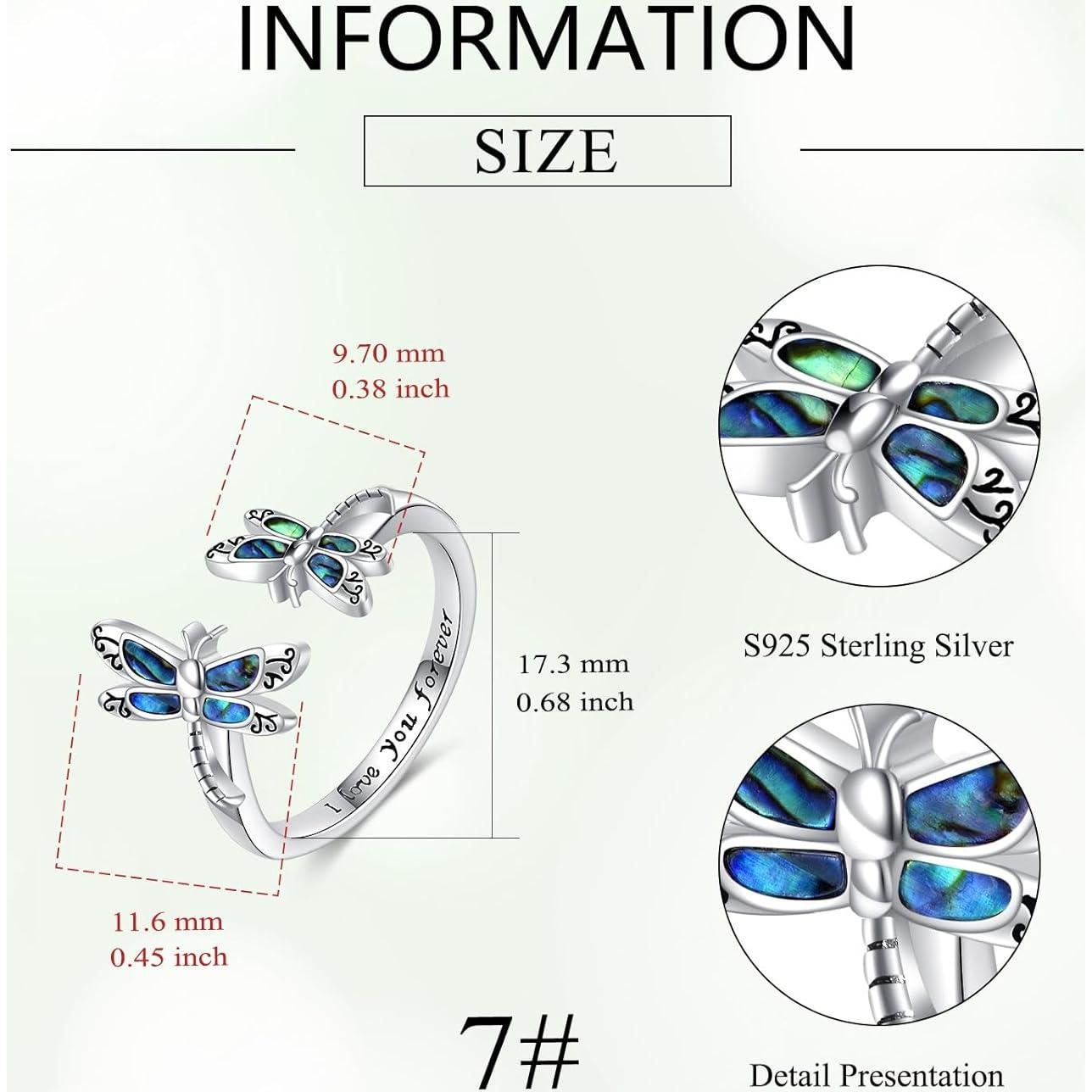 Anillo de Libélula de Plata Esterlina 925 con Turquesa y Ópalo