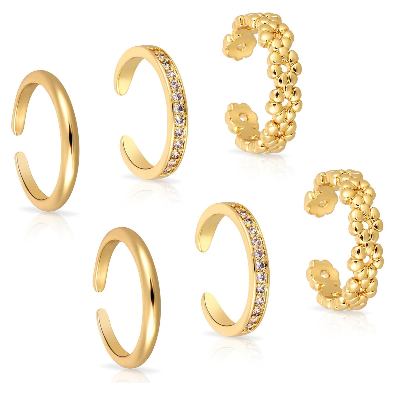 Conjunto de 6 Anillos de Dedo del Pie Dorados Mikovivi