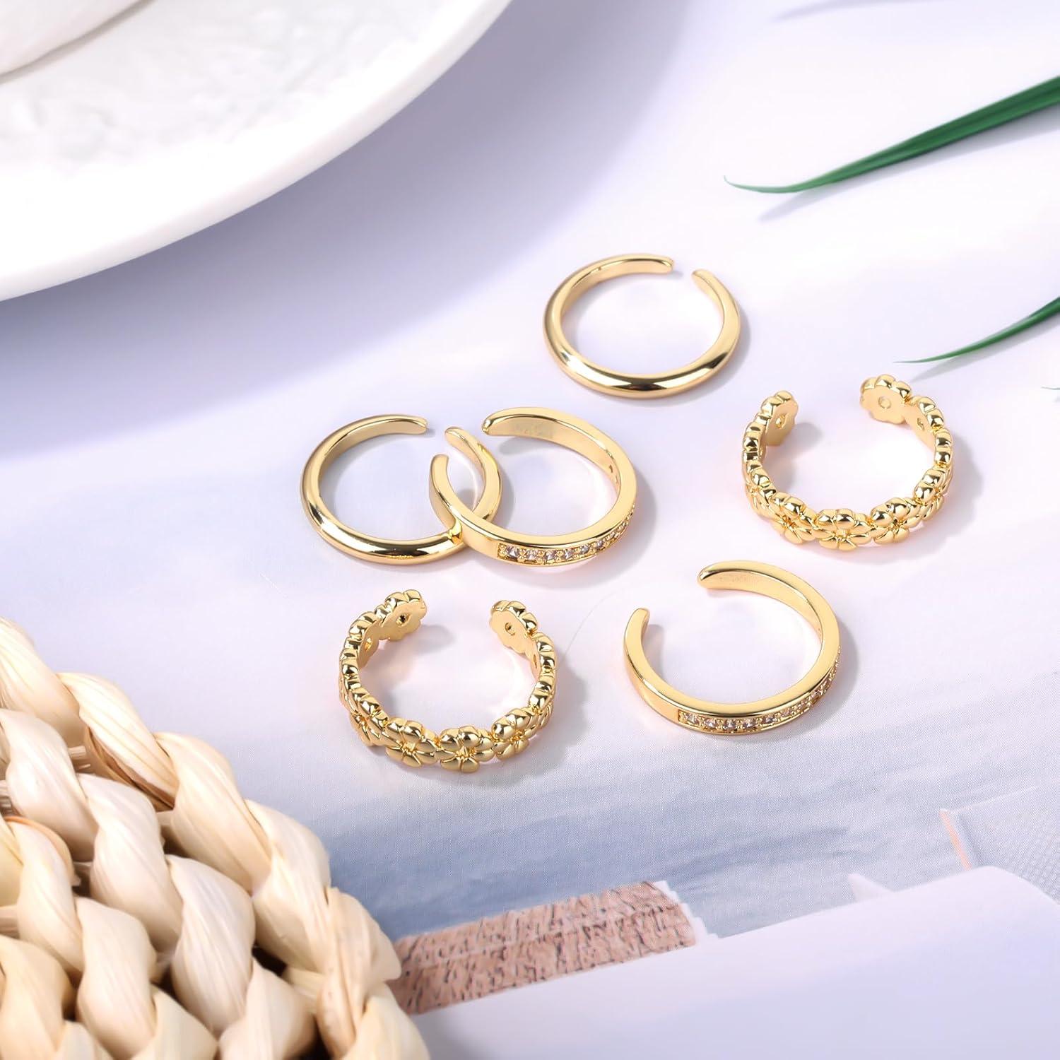 Conjunto de 6 Anillos de Dedo del Pie Dorados Mikovivi
