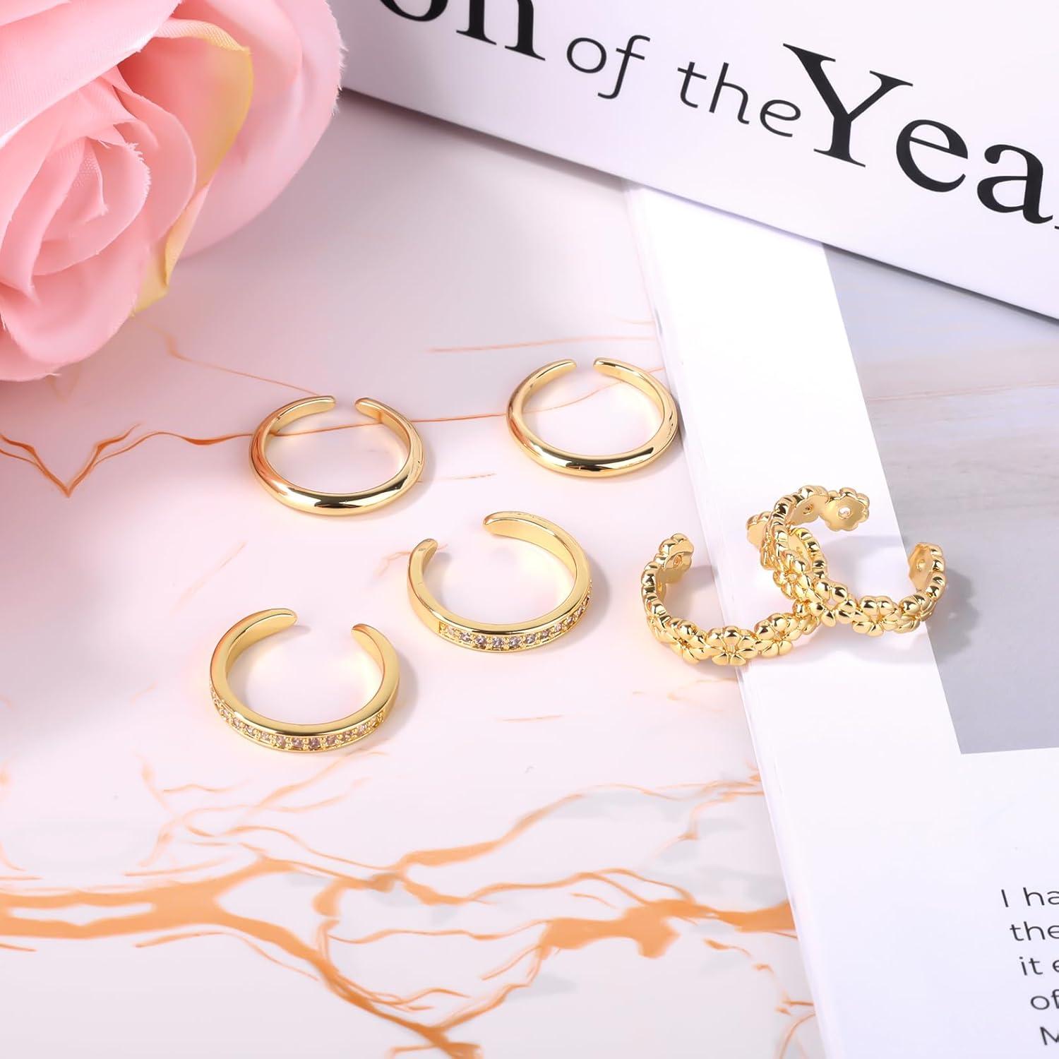 Conjunto de 6 Anillos de Dedo del Pie Dorados Mikovivi