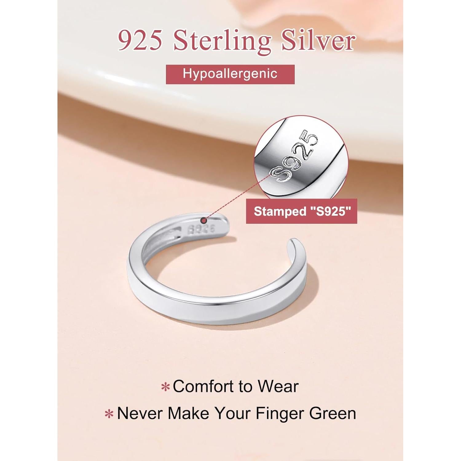 Anillo de Dedo FOCALOOK Plata Esterlina 925 Ajustable Hipoalergénico