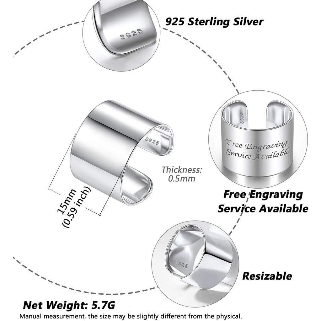 Anillo Abierto Ajustable de Plata Esterlina Silvora 10MM