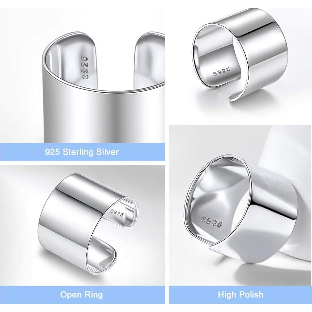 Anillo Abierto Ajustable de Plata Esterlina Silvora 10MM