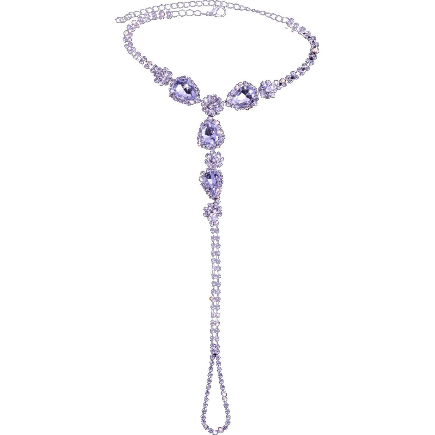 Sandalias de Playa Descalzas para Mujeres con Cadena de Rhinestones