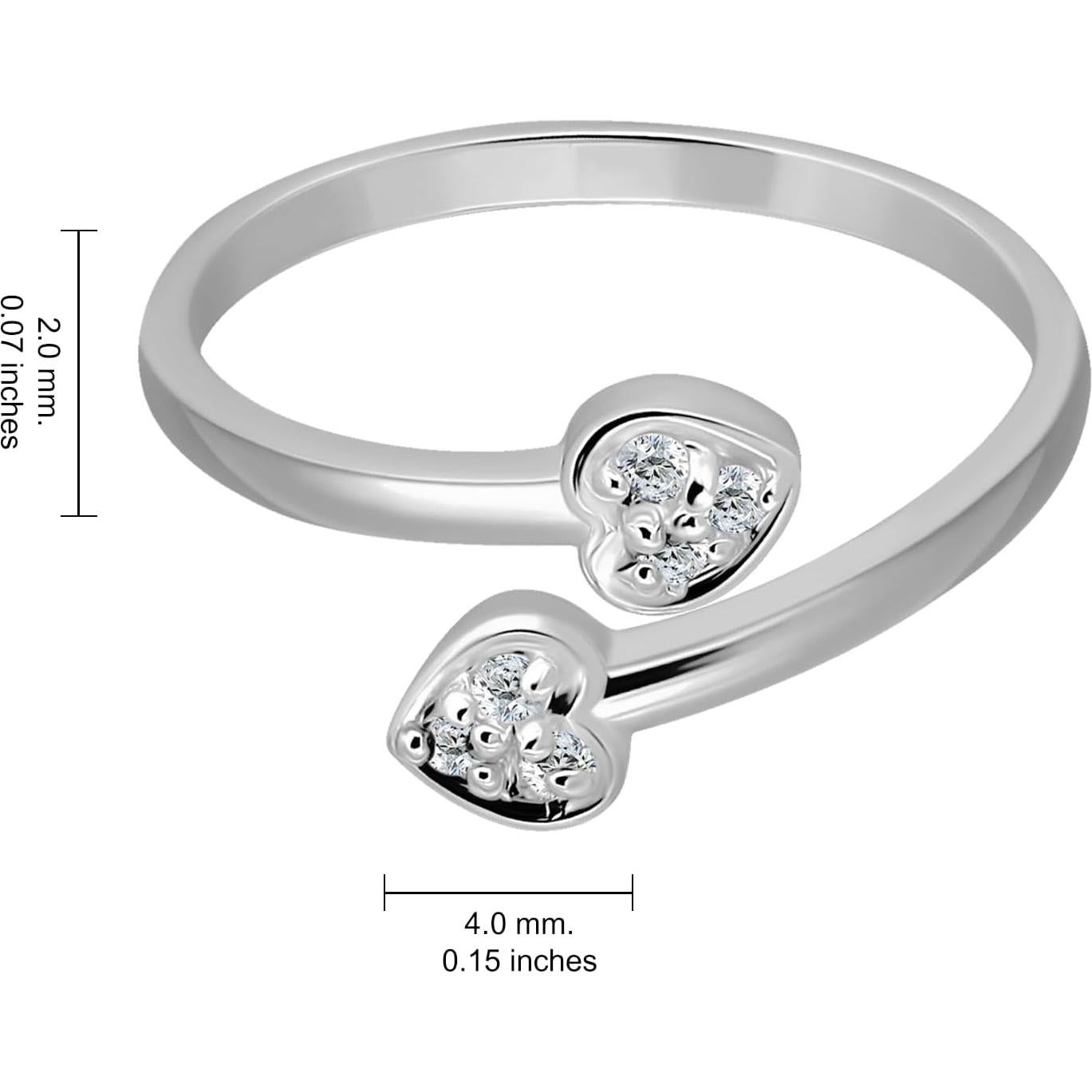 Anillo Abierto Doble Corazón Plata Esterlina 925 con Circonitas