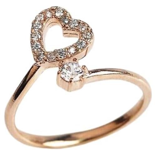 Anillo Ajustable Corazón 1.00 Ct Diamante Simulado Oro Rosa 14k