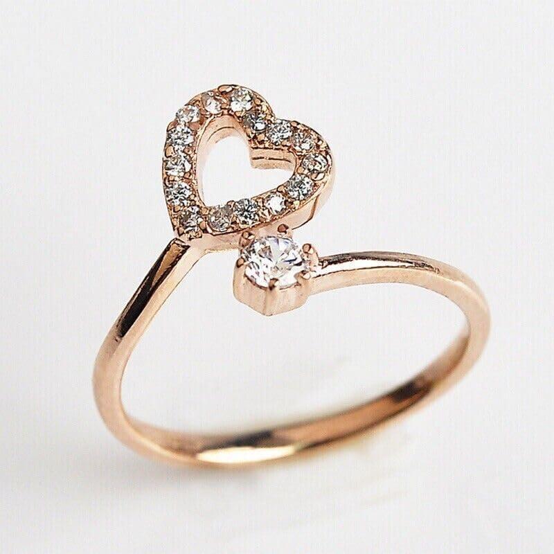 Anillo Ajustable Corazón 1.00 Ct Diamante Simulado Oro Rosa 14k