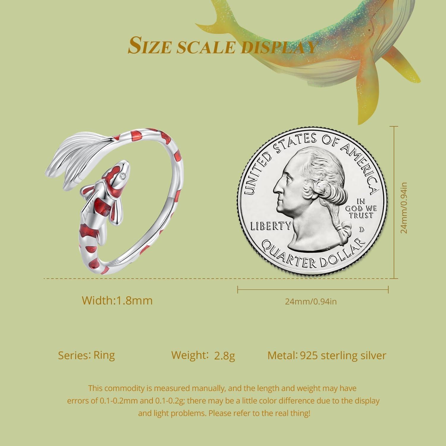 Anillo Abierto Ajustable de Plata VOROCO con Diseño de Pez Koi