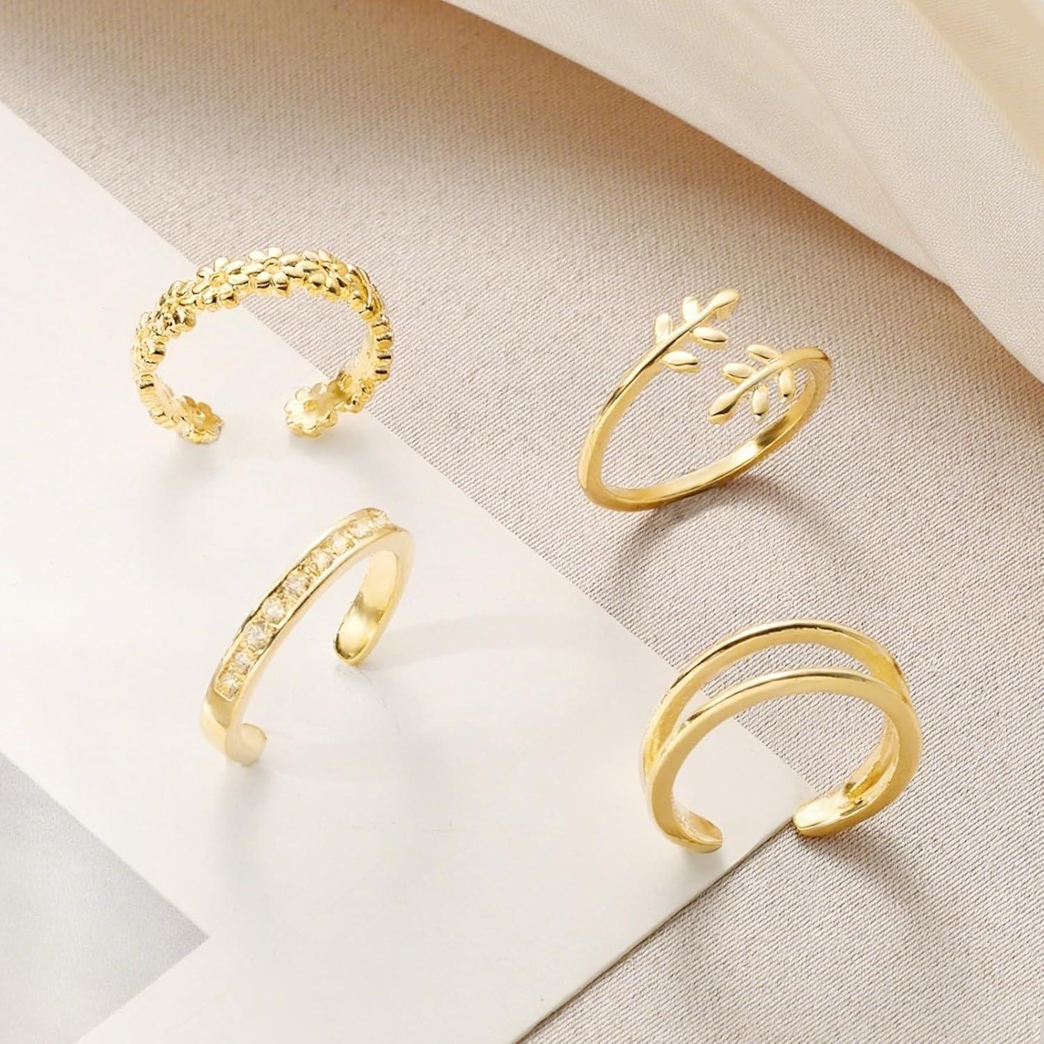 Conjunto de 4 Anillos para Dedos de los Pies Mujeres Plata Oro