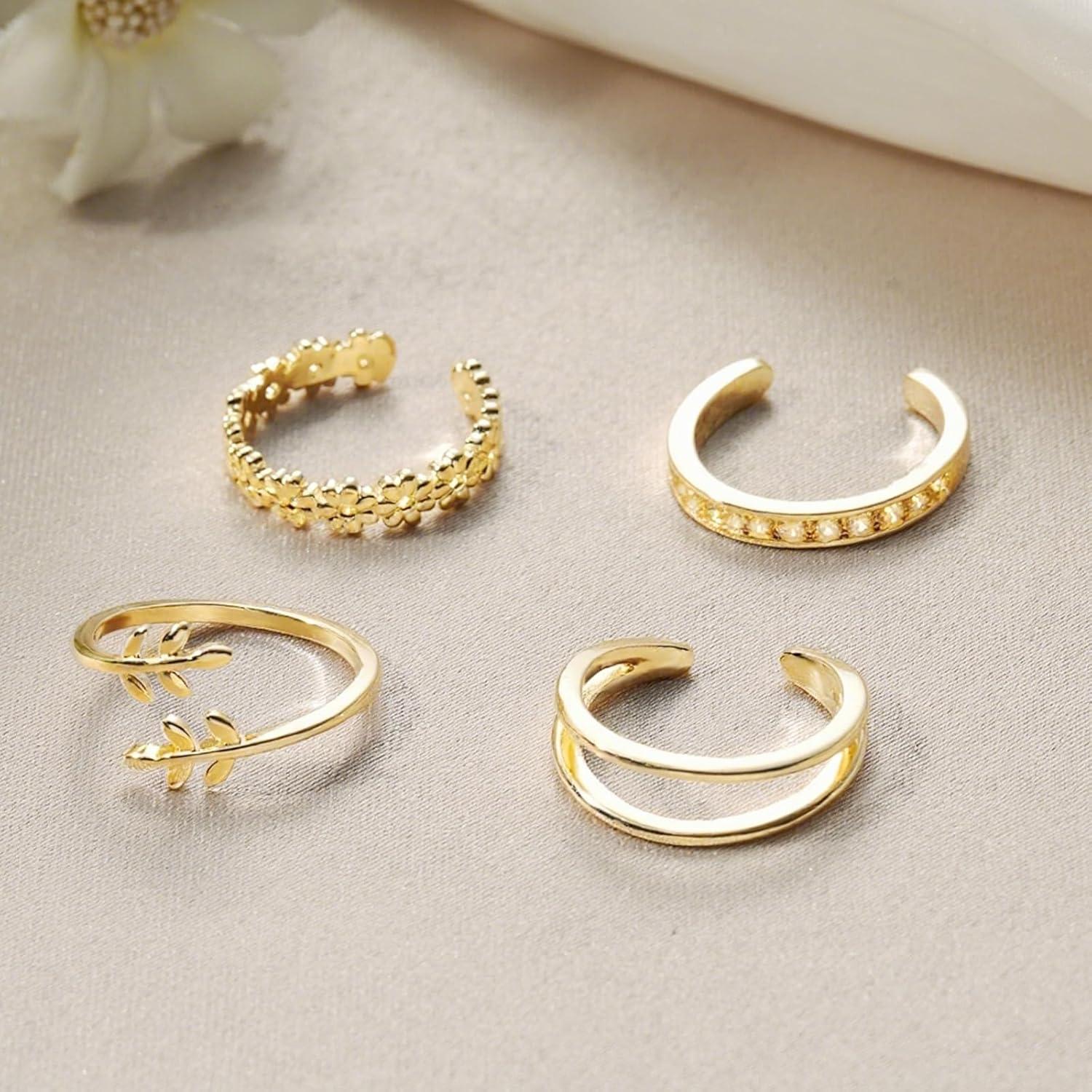 Conjunto de 4 Anillos para Dedos de los Pies Mujeres Plata Oro