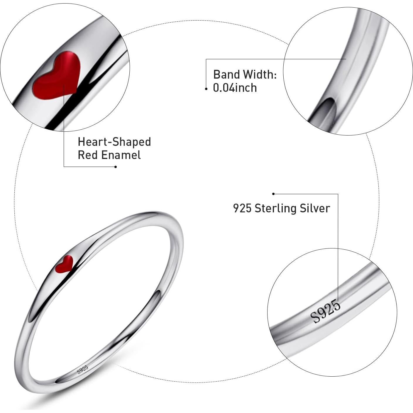 Anillo de Corazón de Plata Esterlina 925 Hipoalergénico Talla 5-10