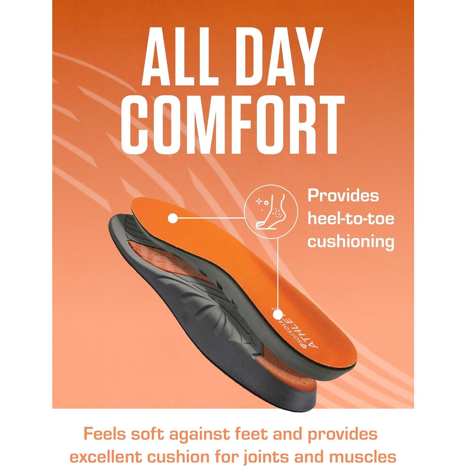 Insoles de Rendimiento SOF SOLE ATHLETE para Hombres - Amortiguación y Control de Humedad