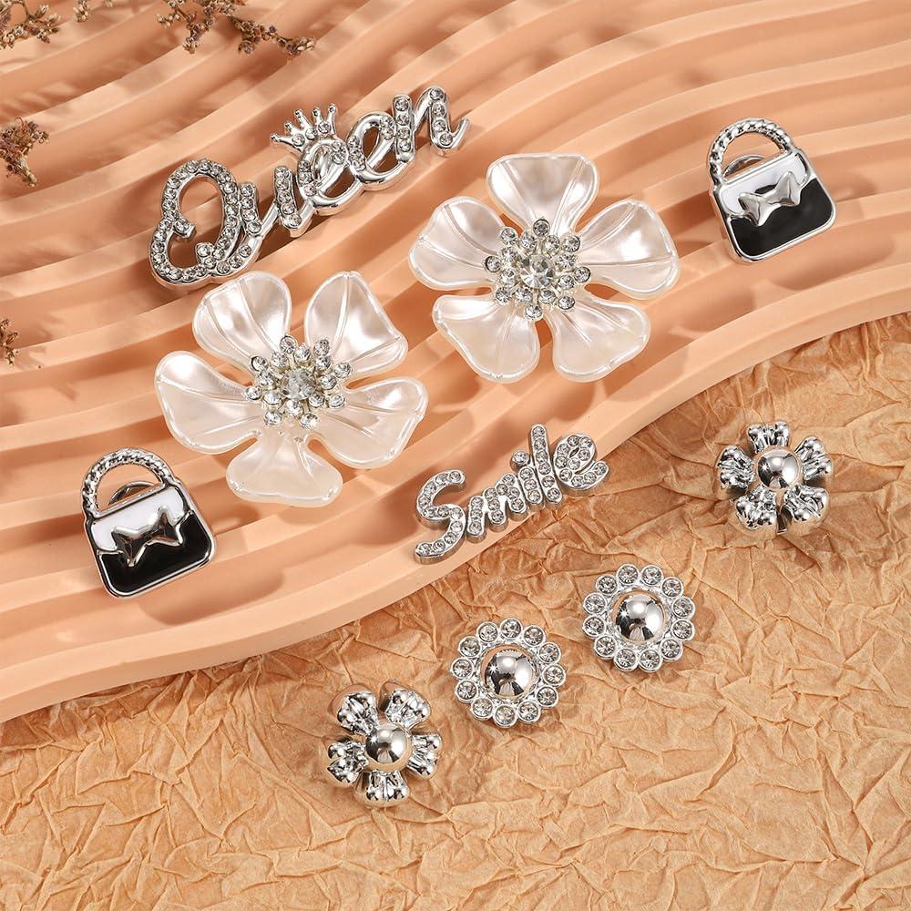 Encantos para Zapatos Brillantes 18PCS Plateados Joyería