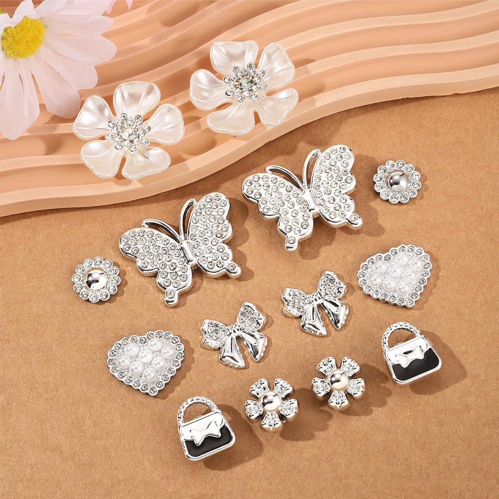 Encantos para Zapatos Brillantes 18PCS Plateados Joyería