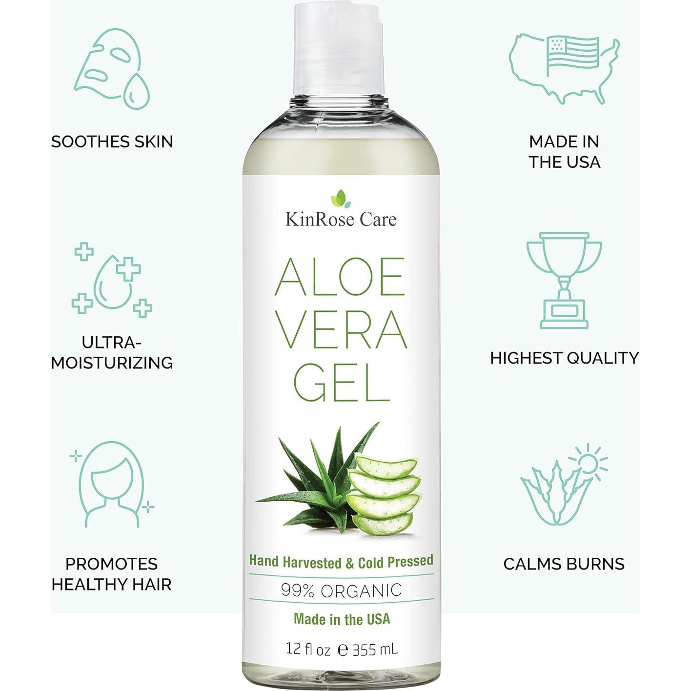 Gel de Aloe Vera Orgánico 340g KinRose Care - Puro y Vegano