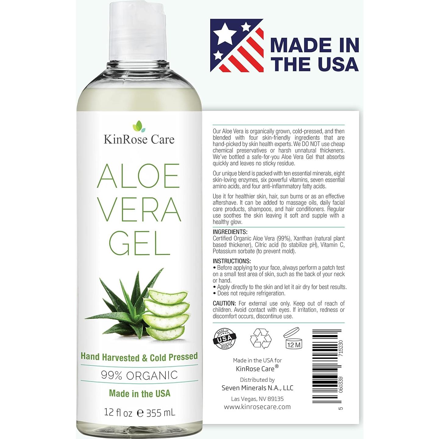 Gel de Aloe Vera Orgánico 340g KinRose Care - Puro y Vegano