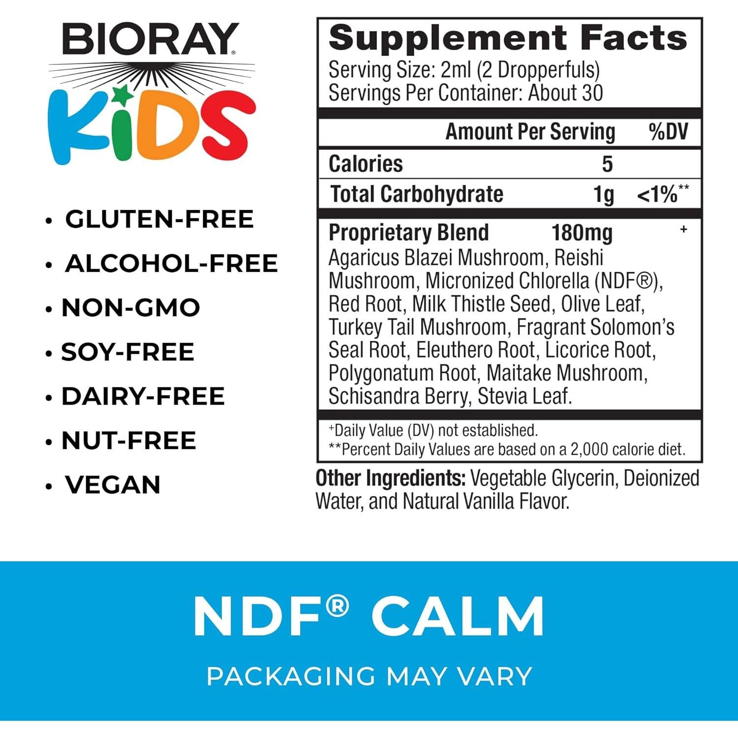 Suplemento Infantil BIORAY Kids NDF Calm 59 ml - Sin OGM, Vegano
