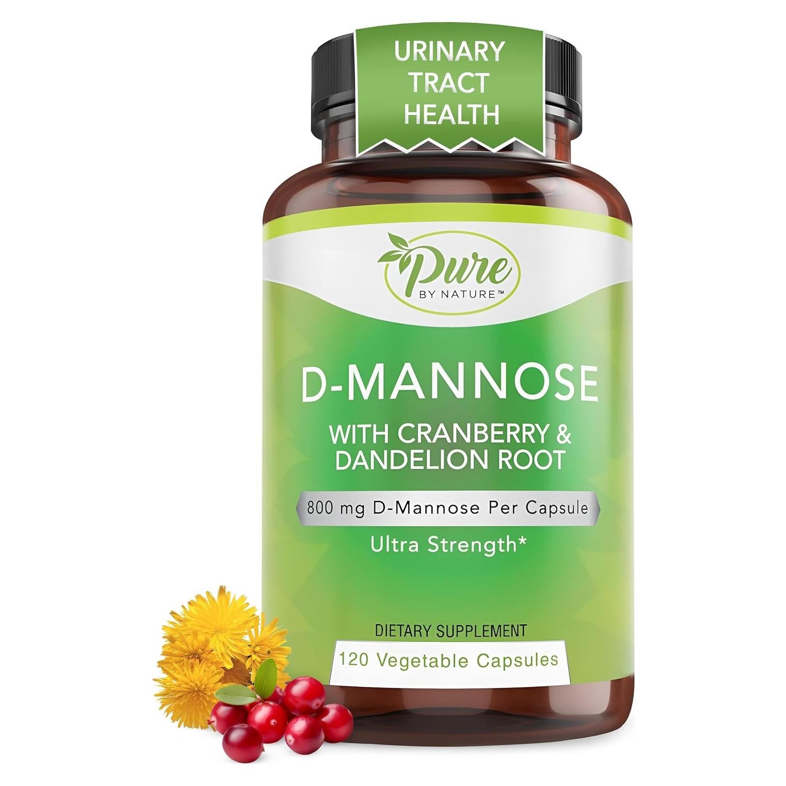 D-Mannose Pure By Nature 600mg con Arándano y Diente de León 120 Cápsulas