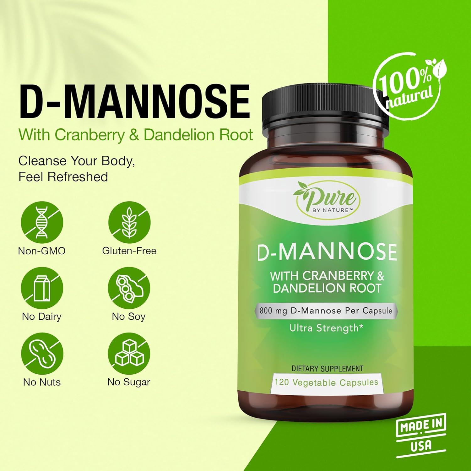 D-Mannose Pure By Nature 600mg con Arándano y Diente de León 120 Cápsulas