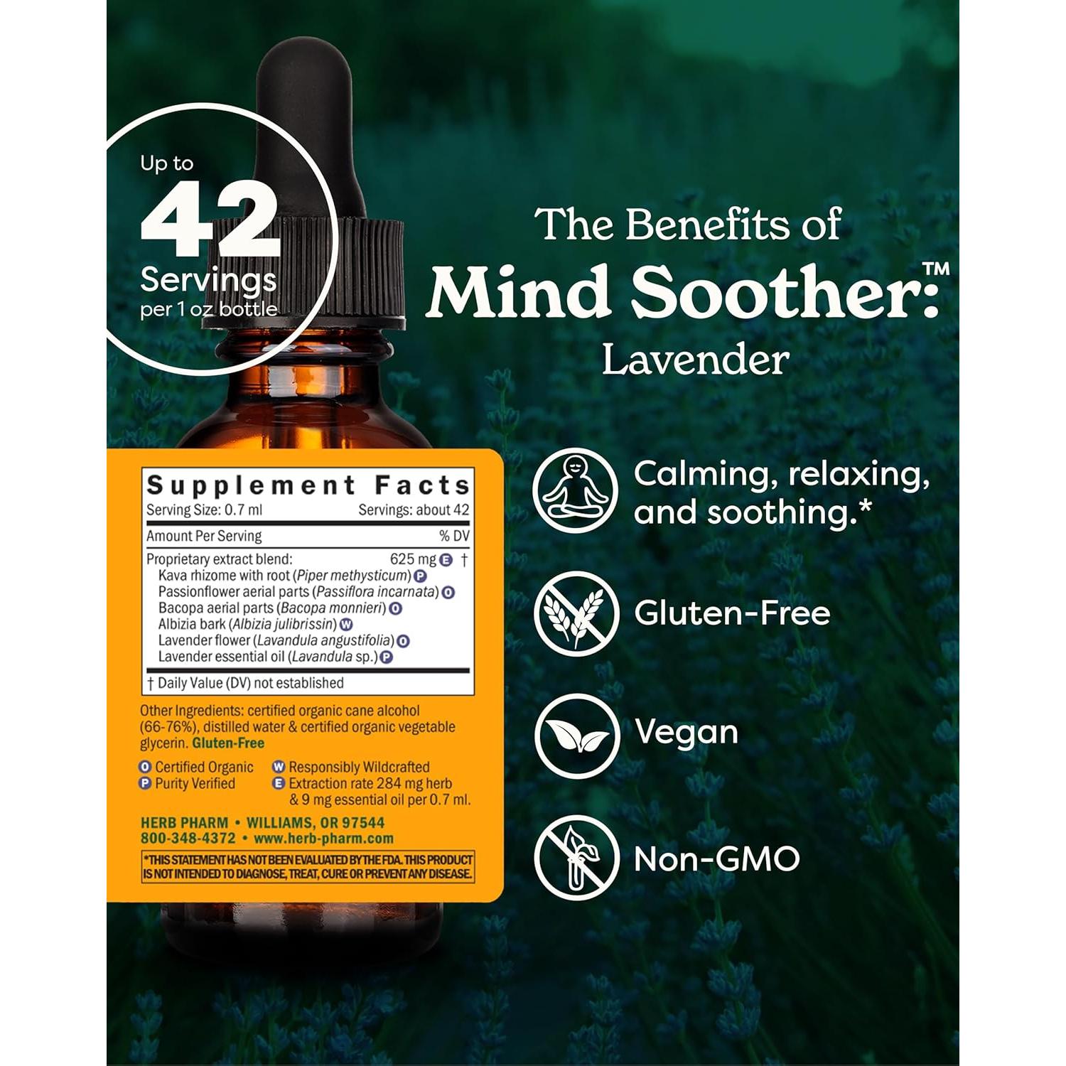 Calmante de Ansiedad Herb Pharm con Kava y Lavanda - 28.35g