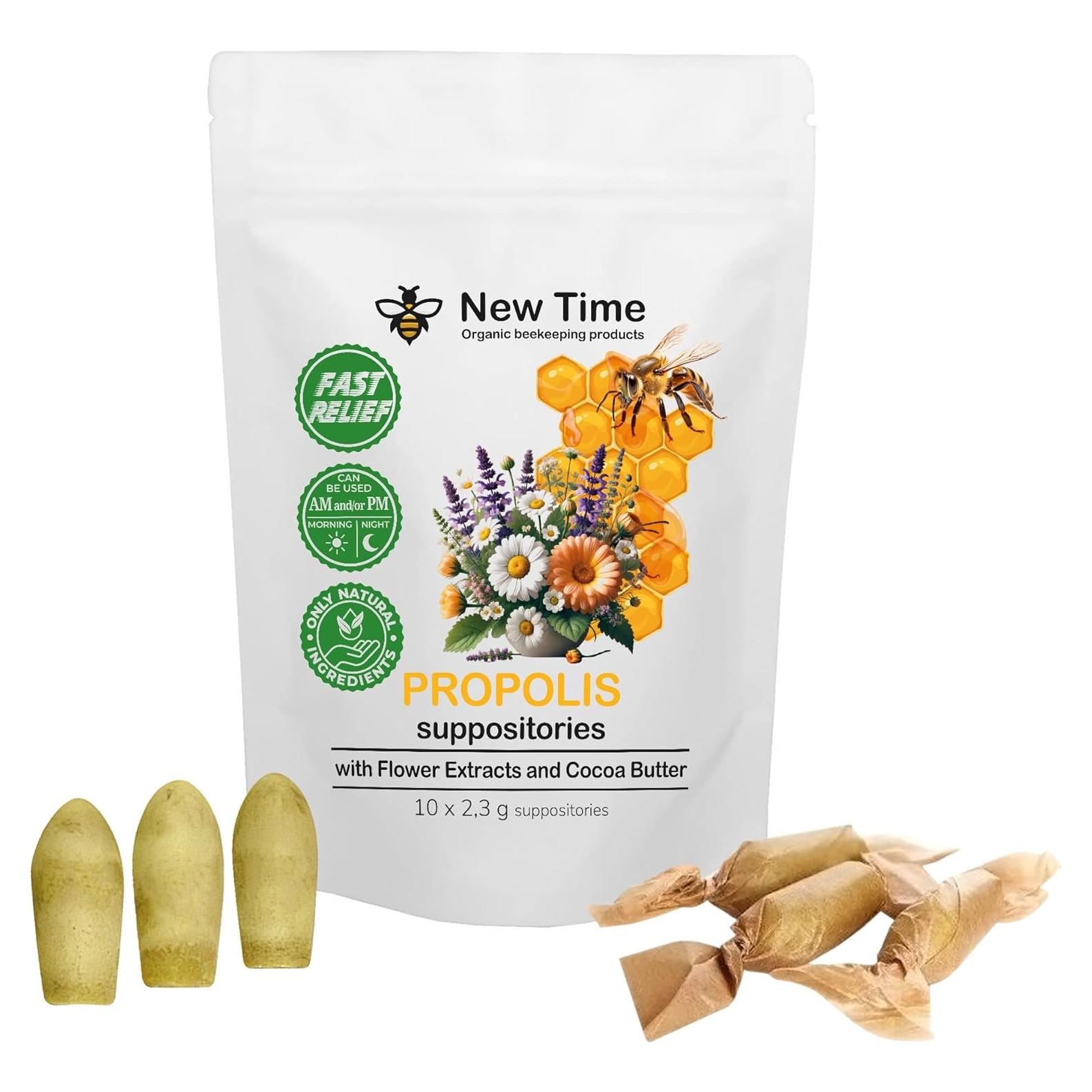Supositorios Orgánicos de Propóleos New Time - Alivio Hemorroides 10 Unidades