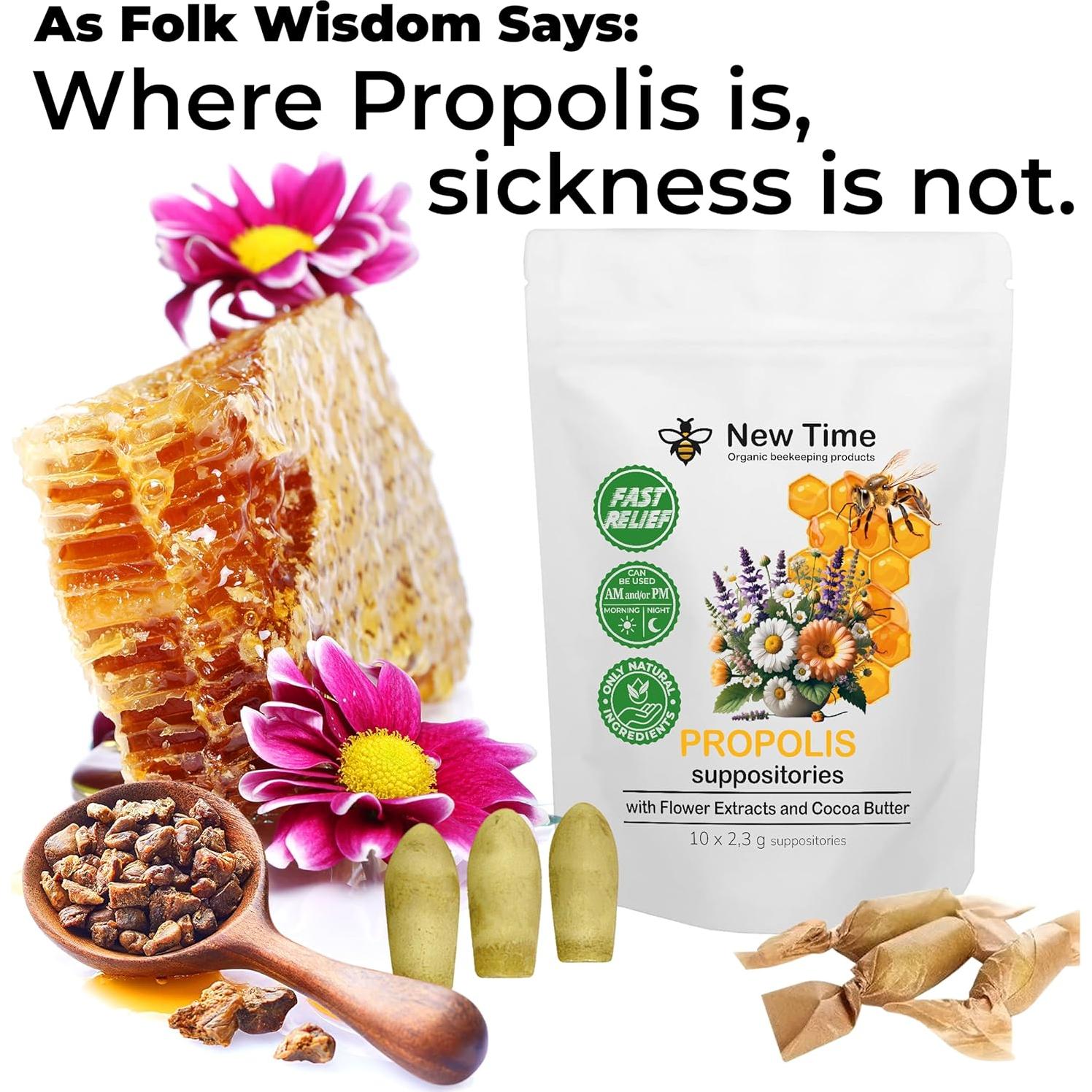 Supositorios Orgánicos de Propóleos New Time - Alivio Hemorroides 10 Unidades