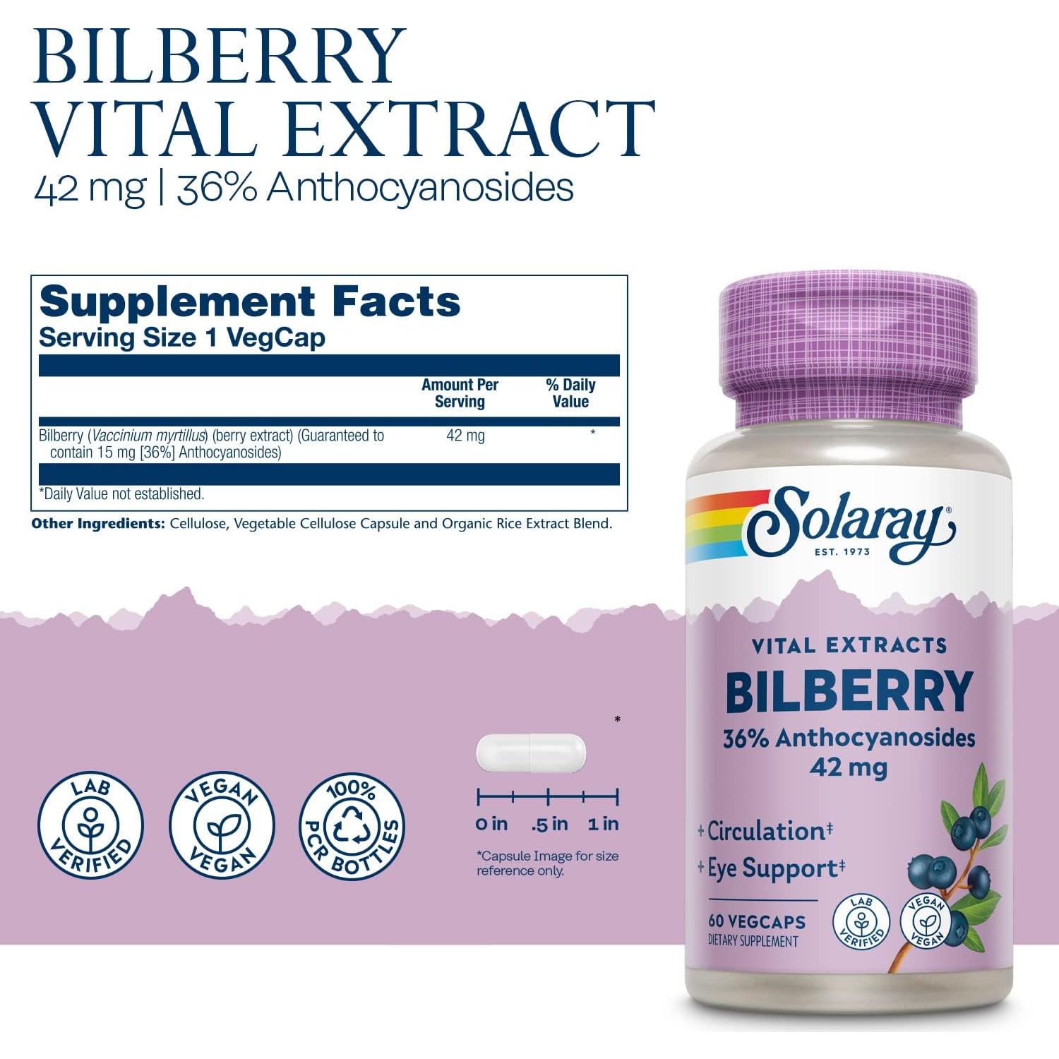 Extracto de Baya de Arándano Solaray 42 mg 60 VegCaps