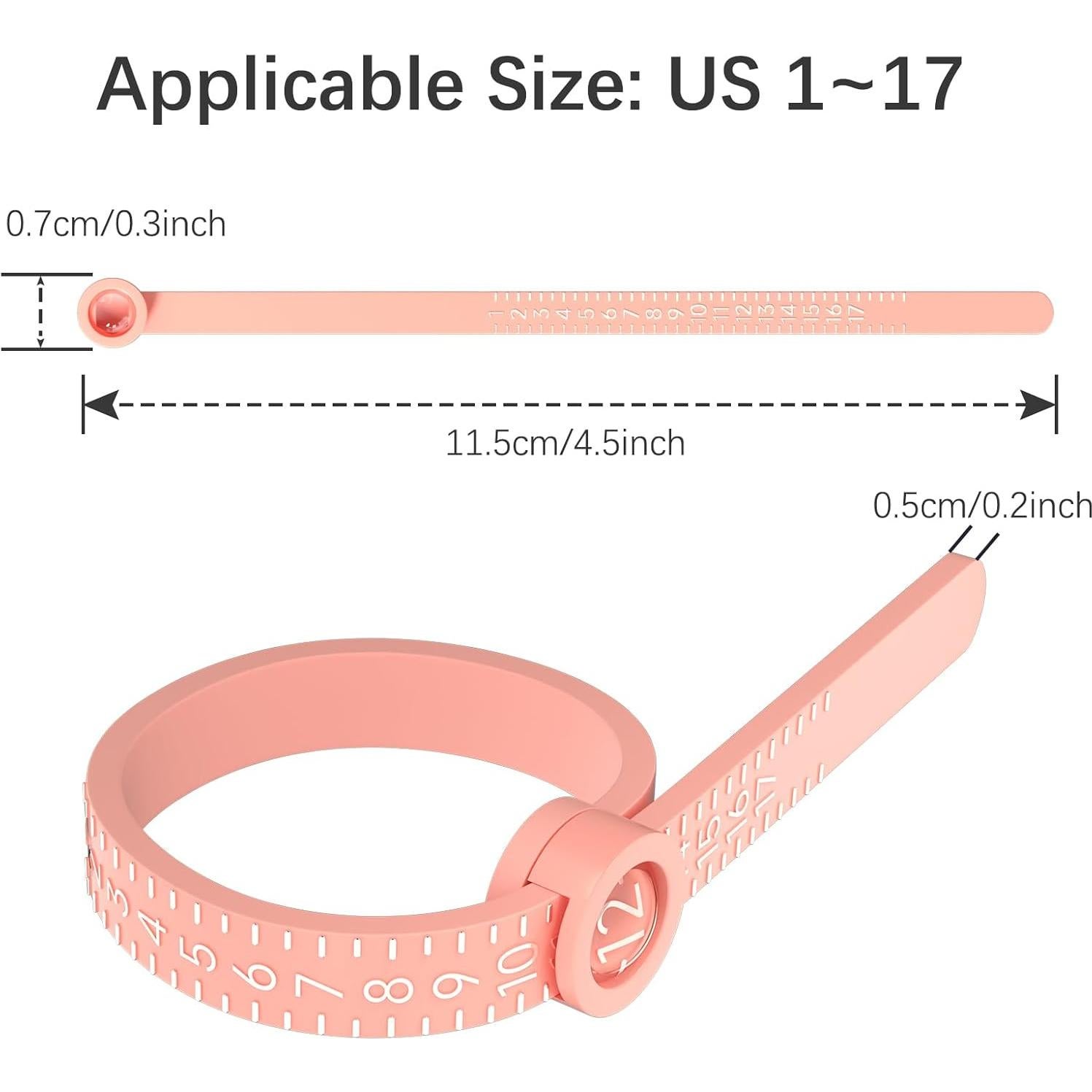REIDEA Ring Size Measuring Tool, Reusable Finger Sizer Belt with Magnified Glass, Sizes 1-17 US Rings (Rose Yellow Sizer with Silver Scale)