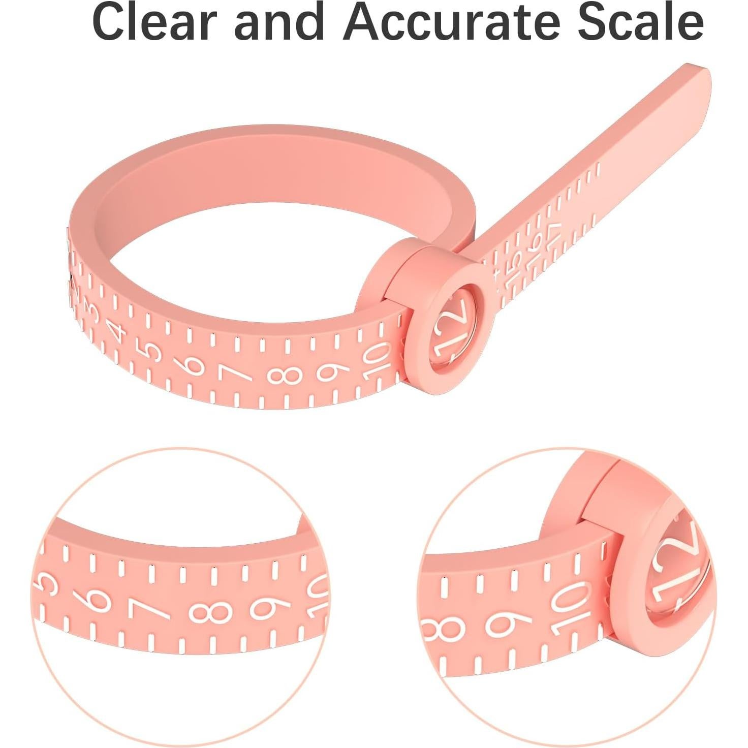 REIDEA Ring Size Measuring Tool, Reusable Finger Sizer Belt with Magnified Glass, Sizes 1-17 US Rings (Rose Yellow Sizer with Silver Scale)