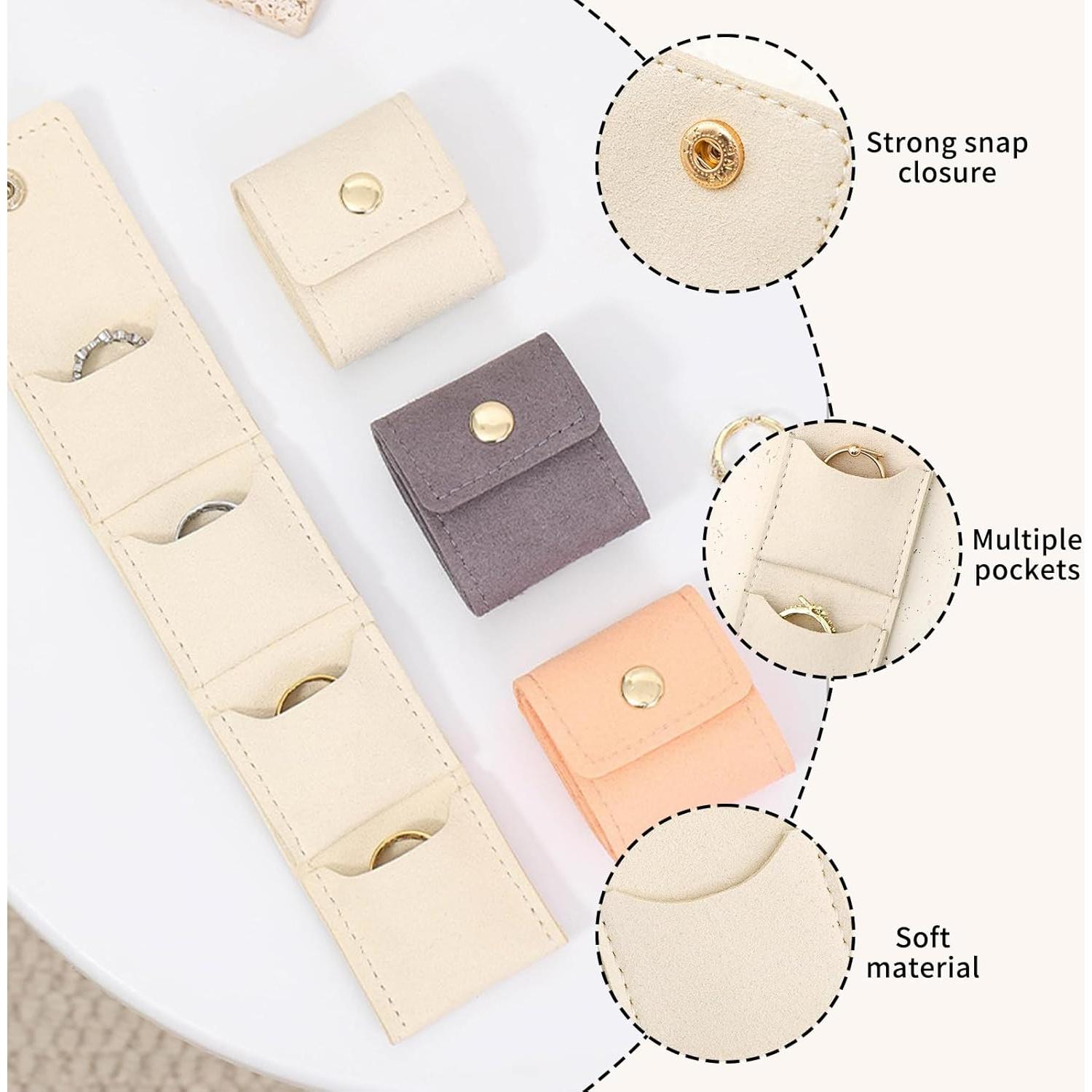 Mini Bolsa de Joyería de Viaje TPILOAW Rosa Plegable 3 Compartimentos