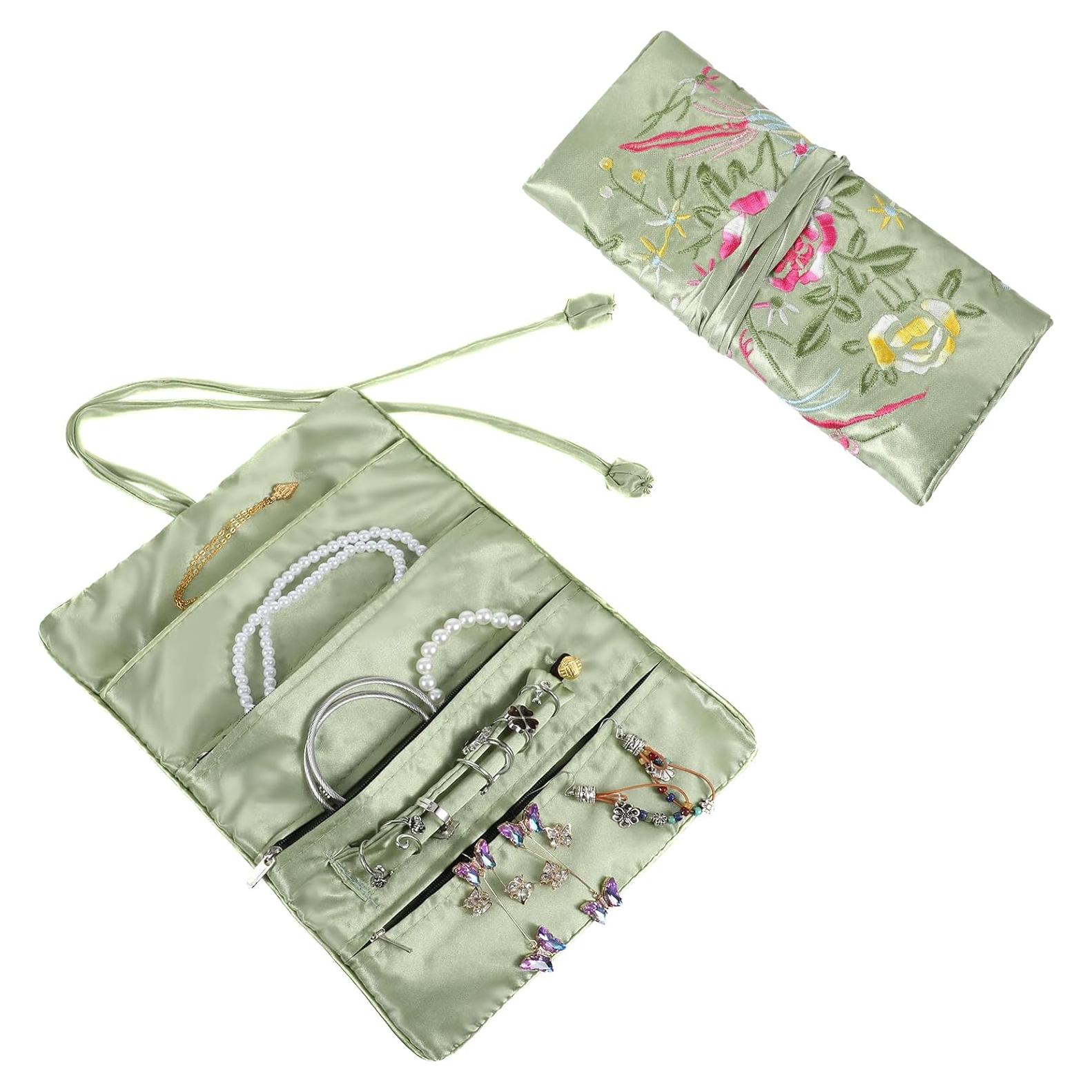 Bolsa de Joyería de Viaje Psyqtsuary Verde Bordada 27x20cm