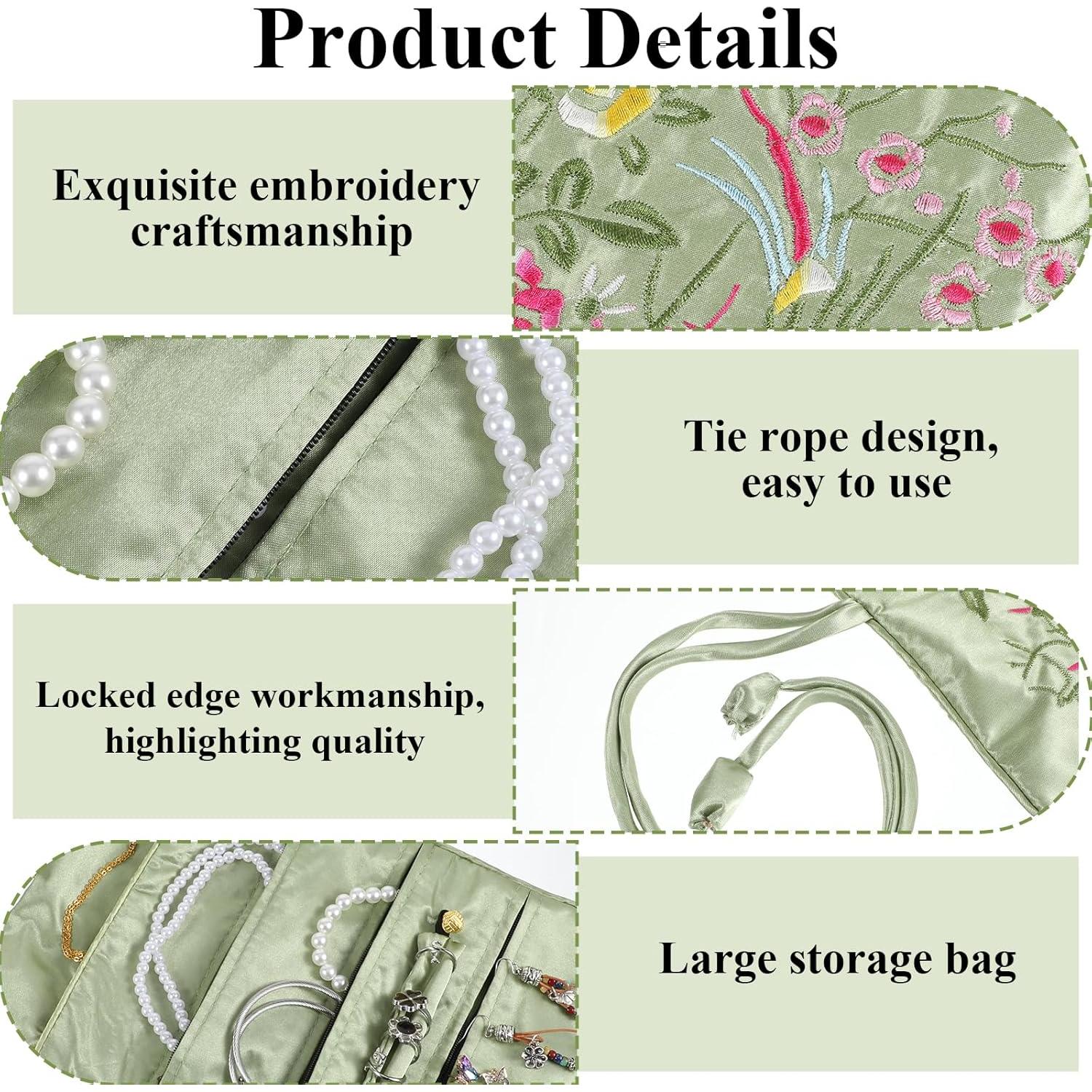 Bolsa de Joyería de Viaje Psyqtsuary Verde Bordada 27x20cm