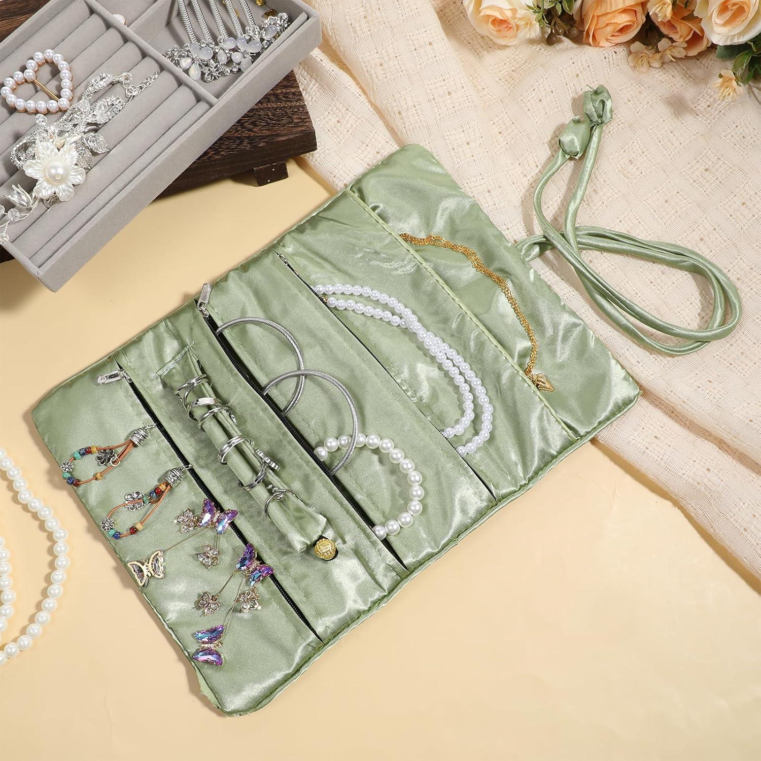 Bolsa de Joyería de Viaje Psyqtsuary Verde Bordada 27x20cm