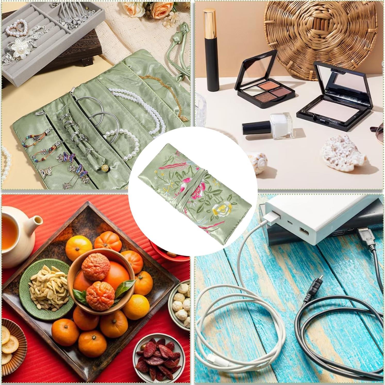 Bolsa de Joyería de Viaje Psyqtsuary Verde Bordada 27x20cm