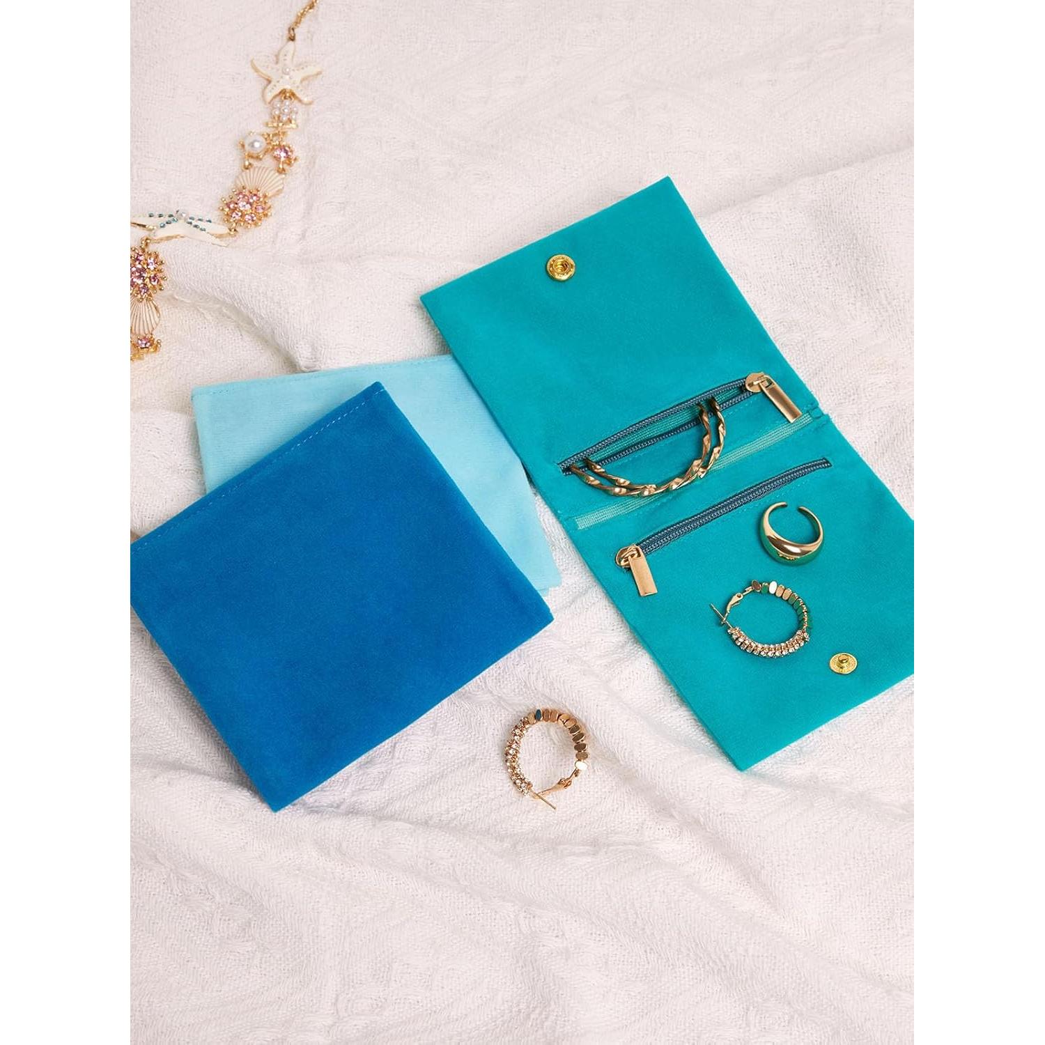 3 Pcs Bolsas de Joyería Terciopelo WSXBAGY Azul 10x10 cm