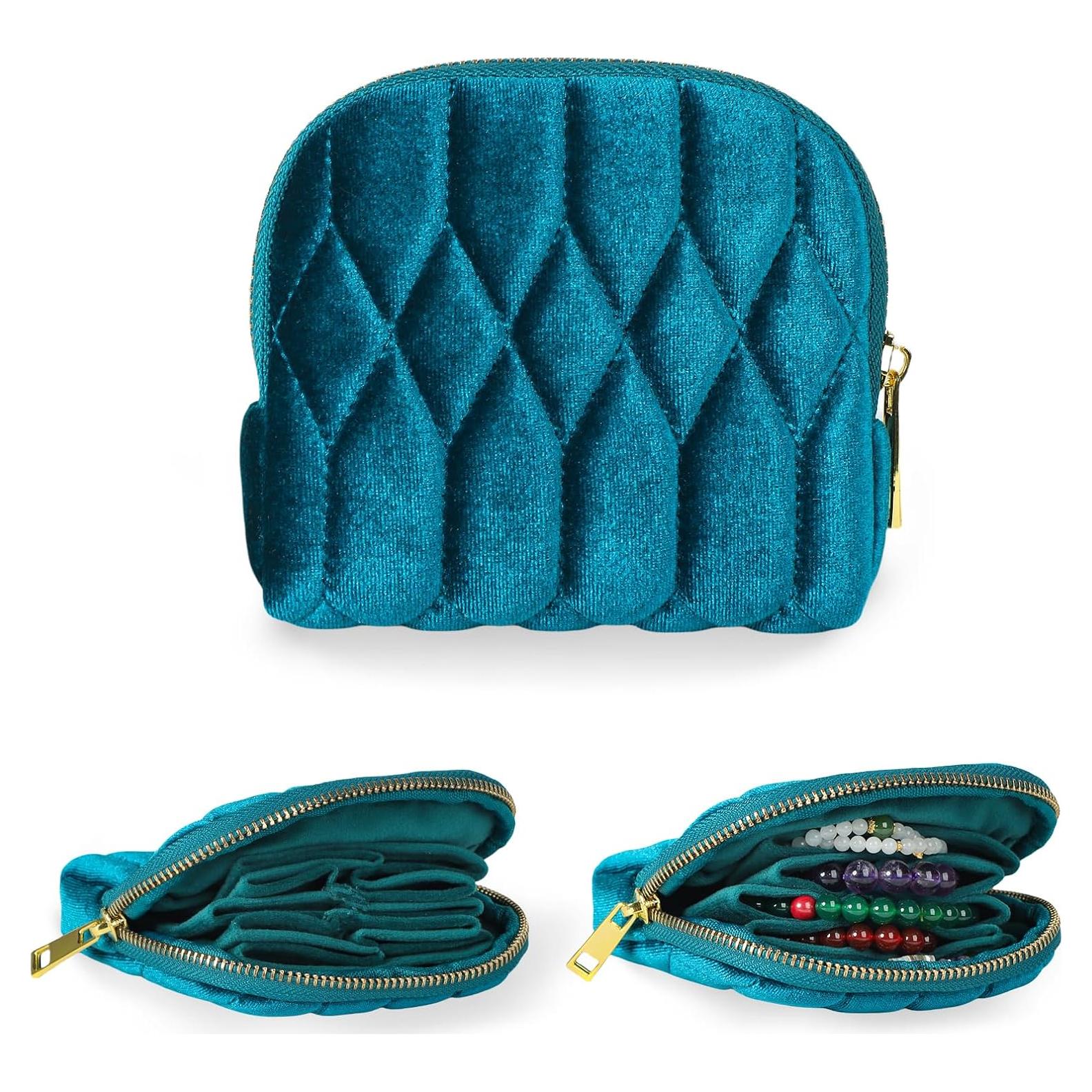 Estuche de Joyería Vidifina Teal 5 Compartimentos Terciopelo