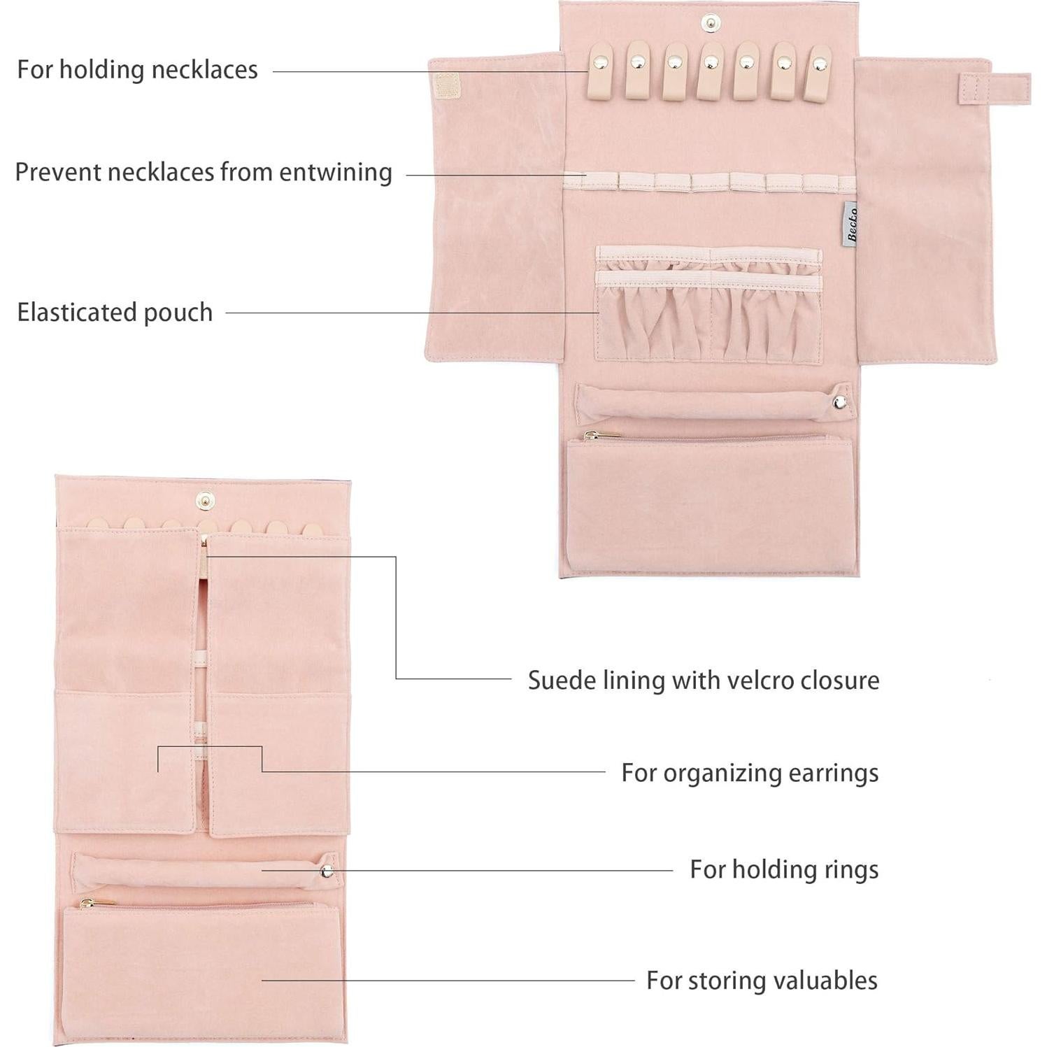 Organizador de Joyas Becko US Gris Plegable y Ligero 20.5x15 cm