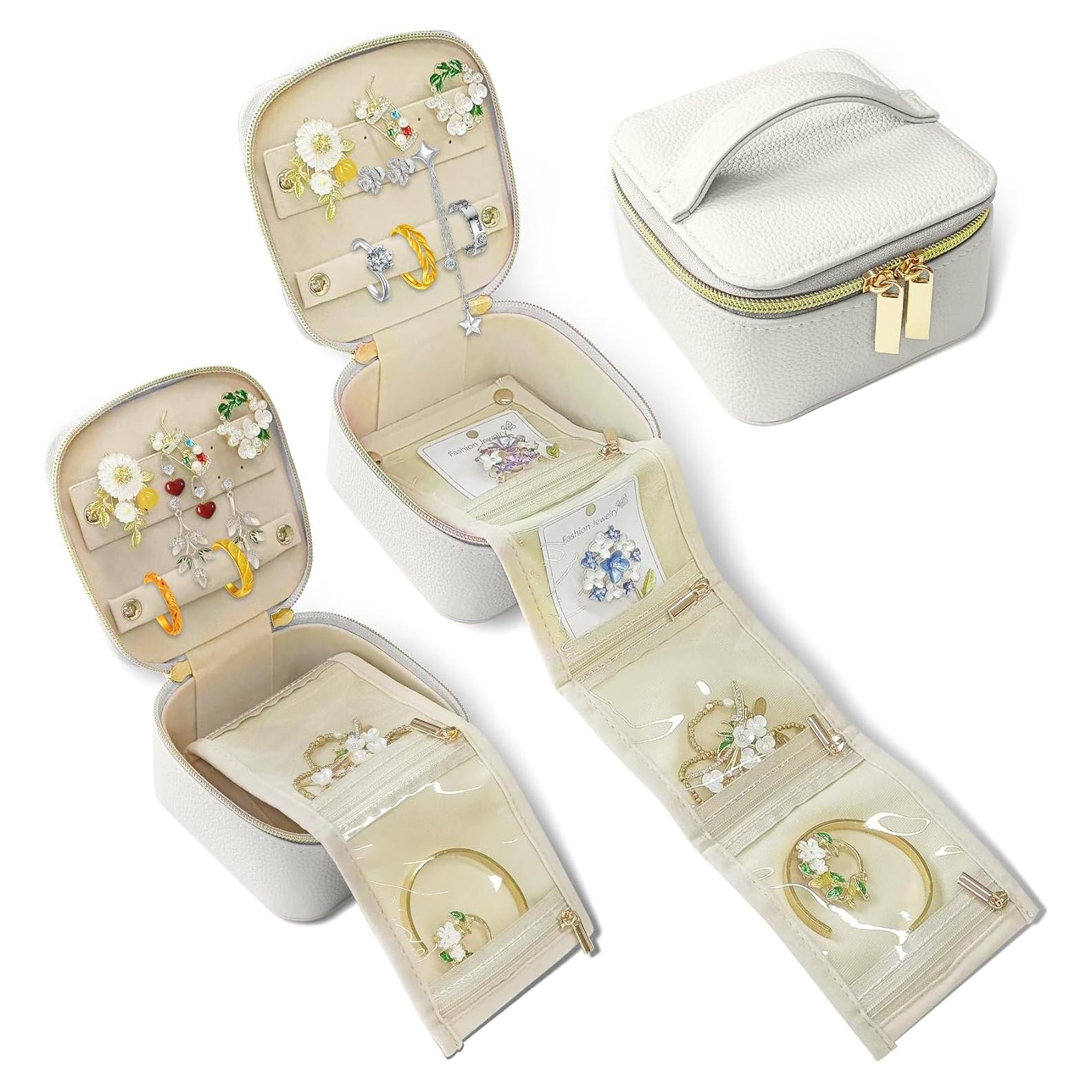 Caja de Joyería de Viaje BcePce Beige Compacta Impermeable