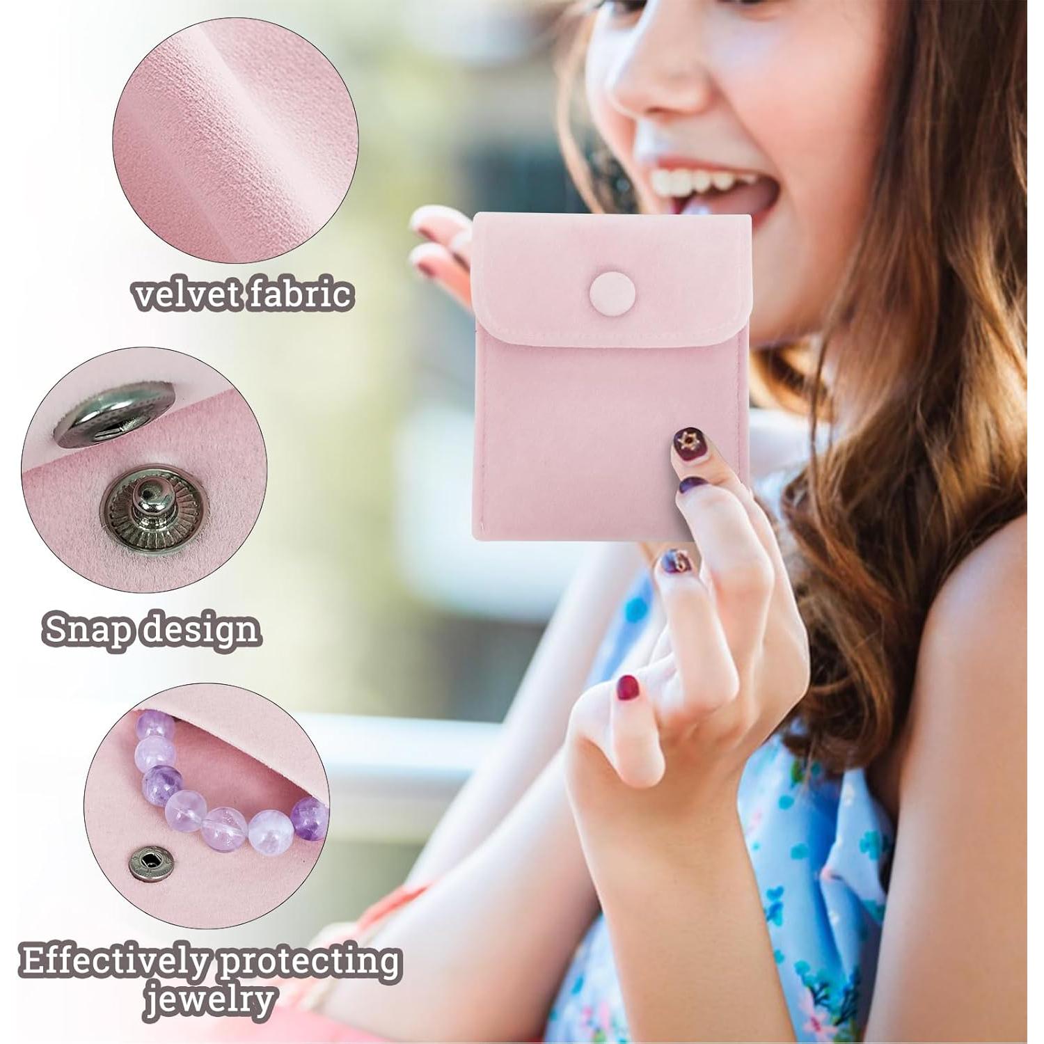 2PC Bolsas de Joyas de Terciopelo AfitLulu Rosa Claro