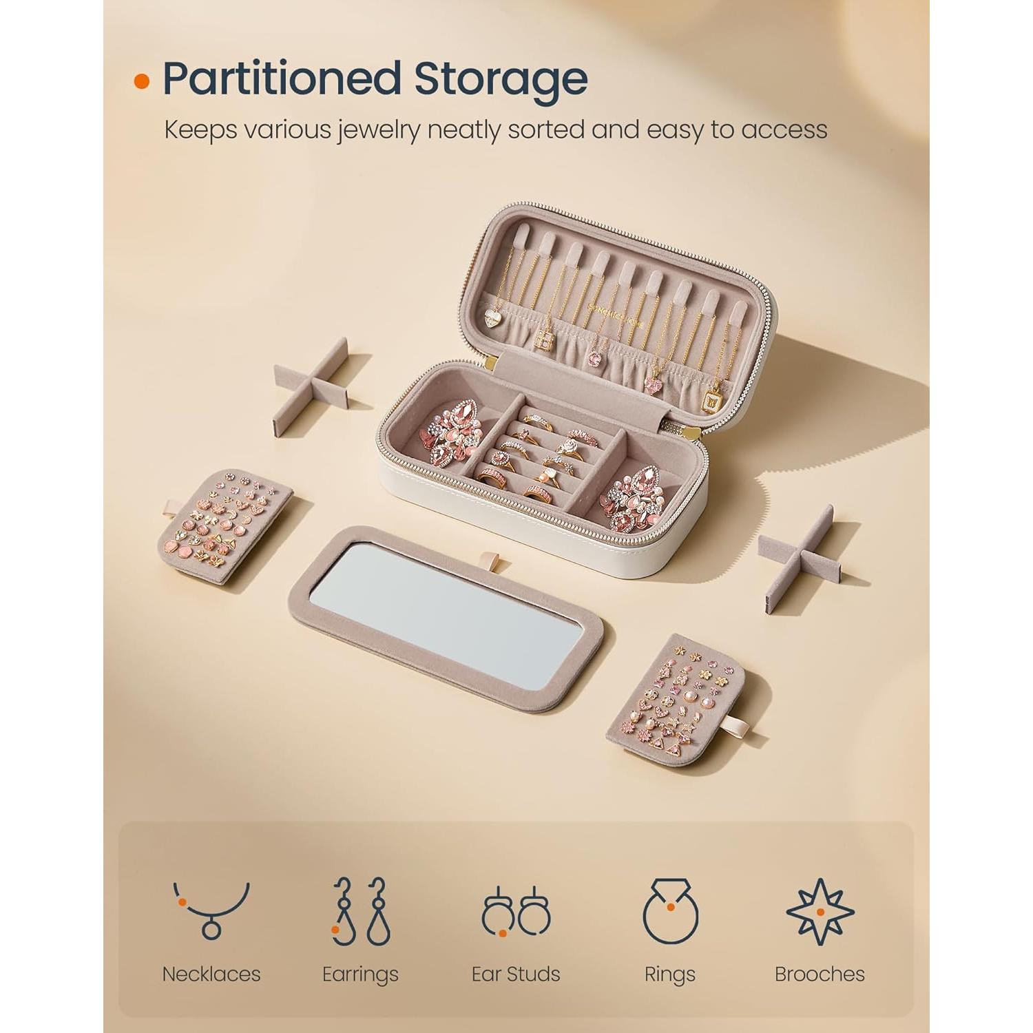 Estuche de Joyería de Viaje SONGMICS HOME Blanco Nube 20.5x6 cm