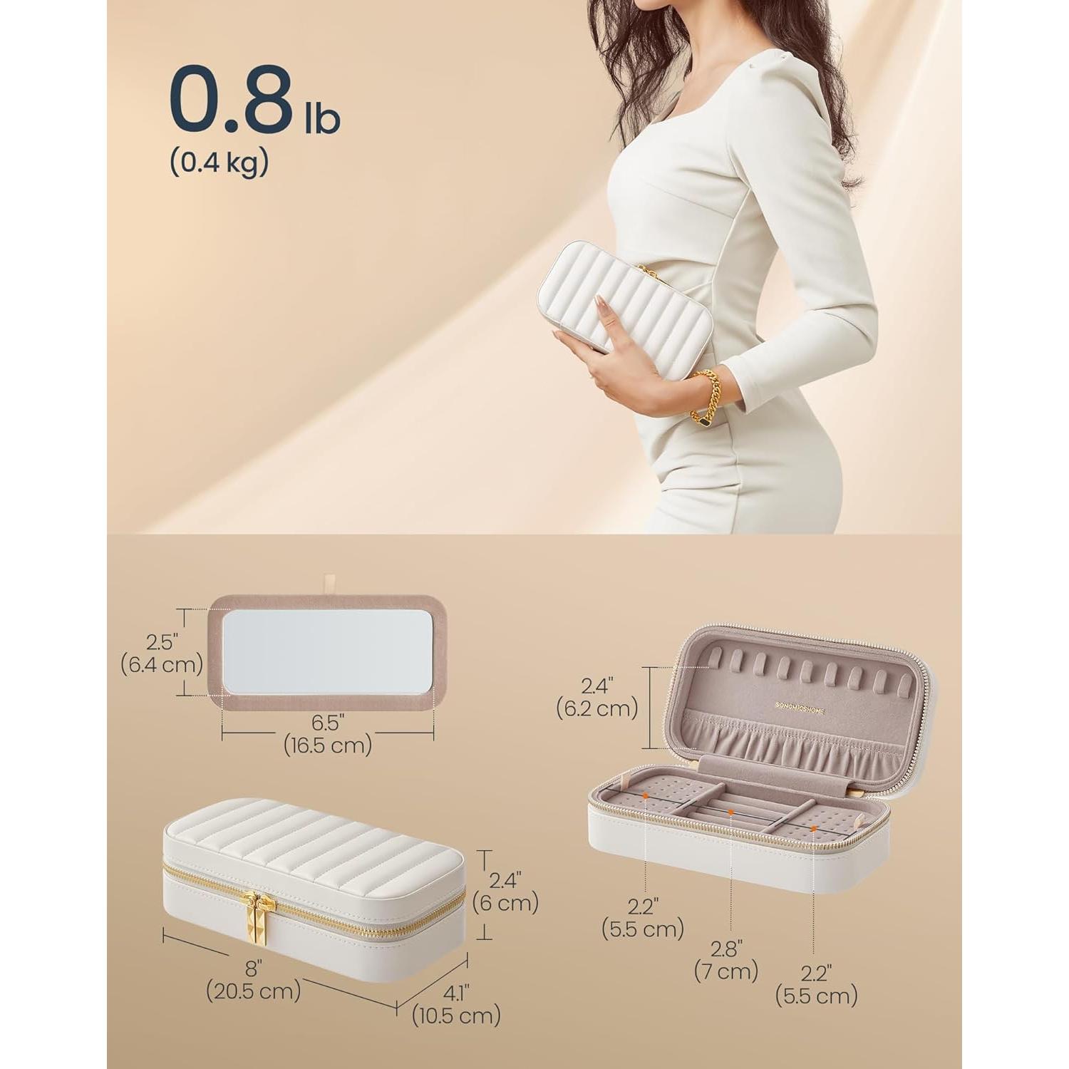 Estuche de Joyería de Viaje SONGMICS HOME Blanco Nube 20.5x6 cm