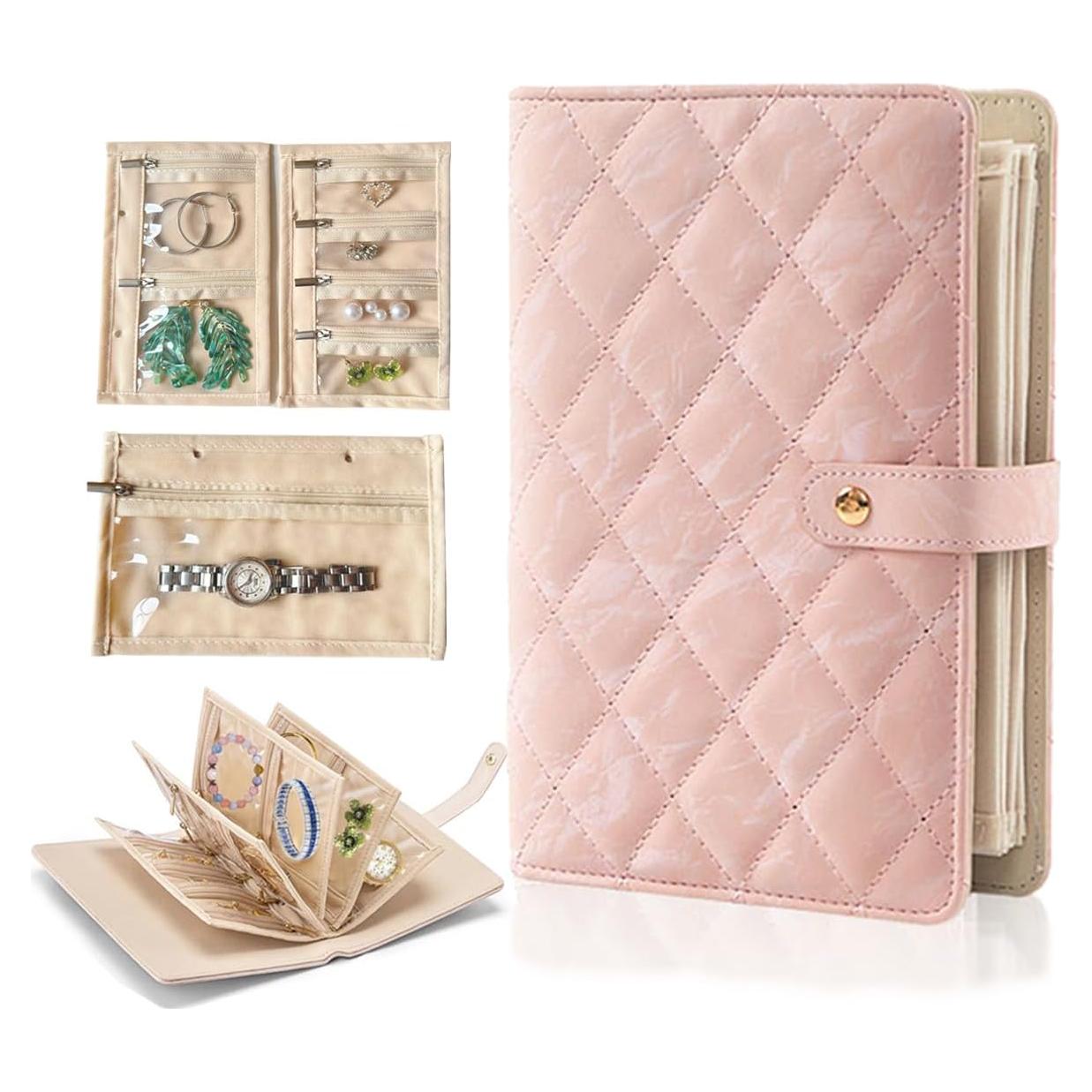 Organizador de Joyería de Viaje QUEXIAOKANG Rosa 14.2x4.3x13.5 cm